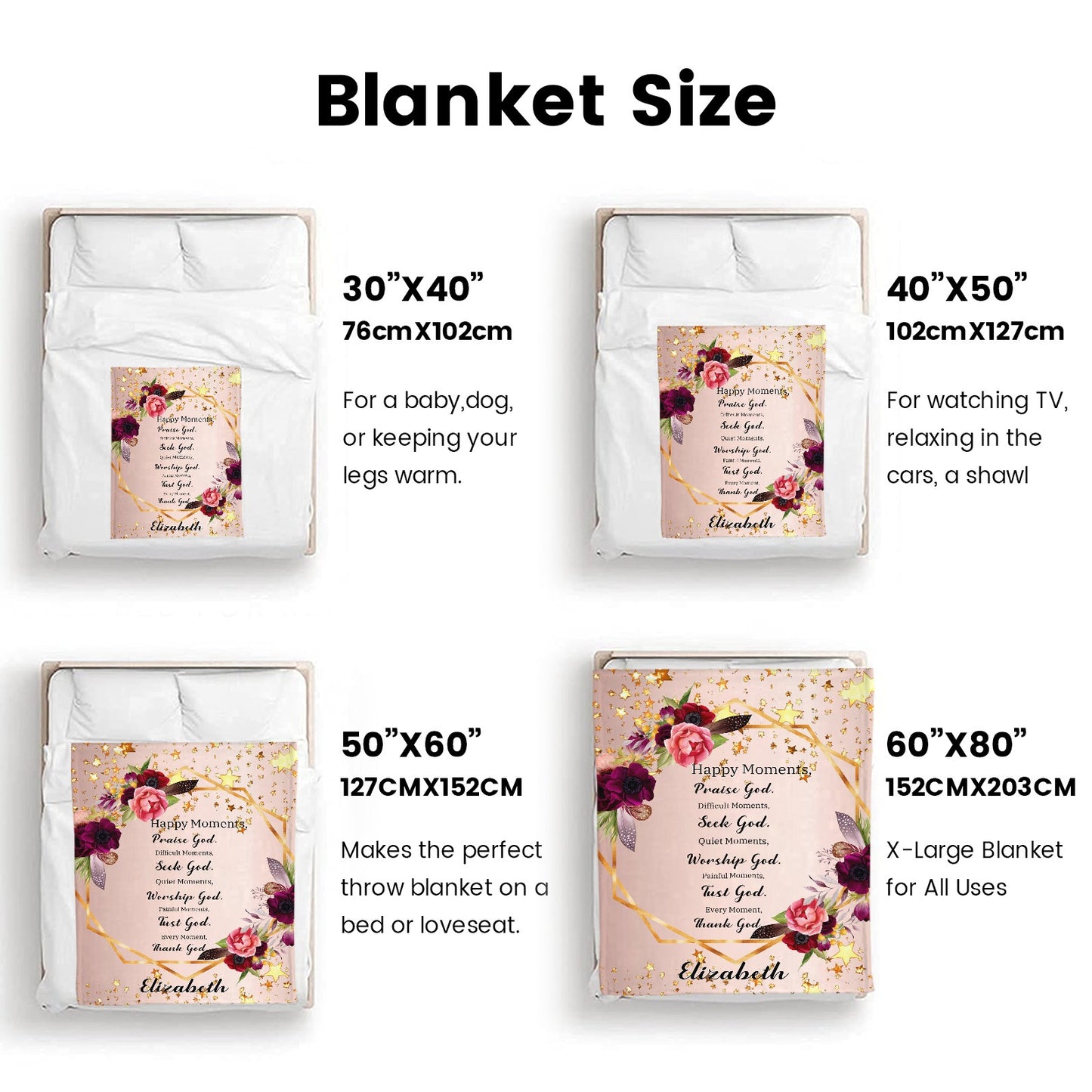 Happy Moments Flannel Blanket Custom Name Blanket Gift for Men Women
