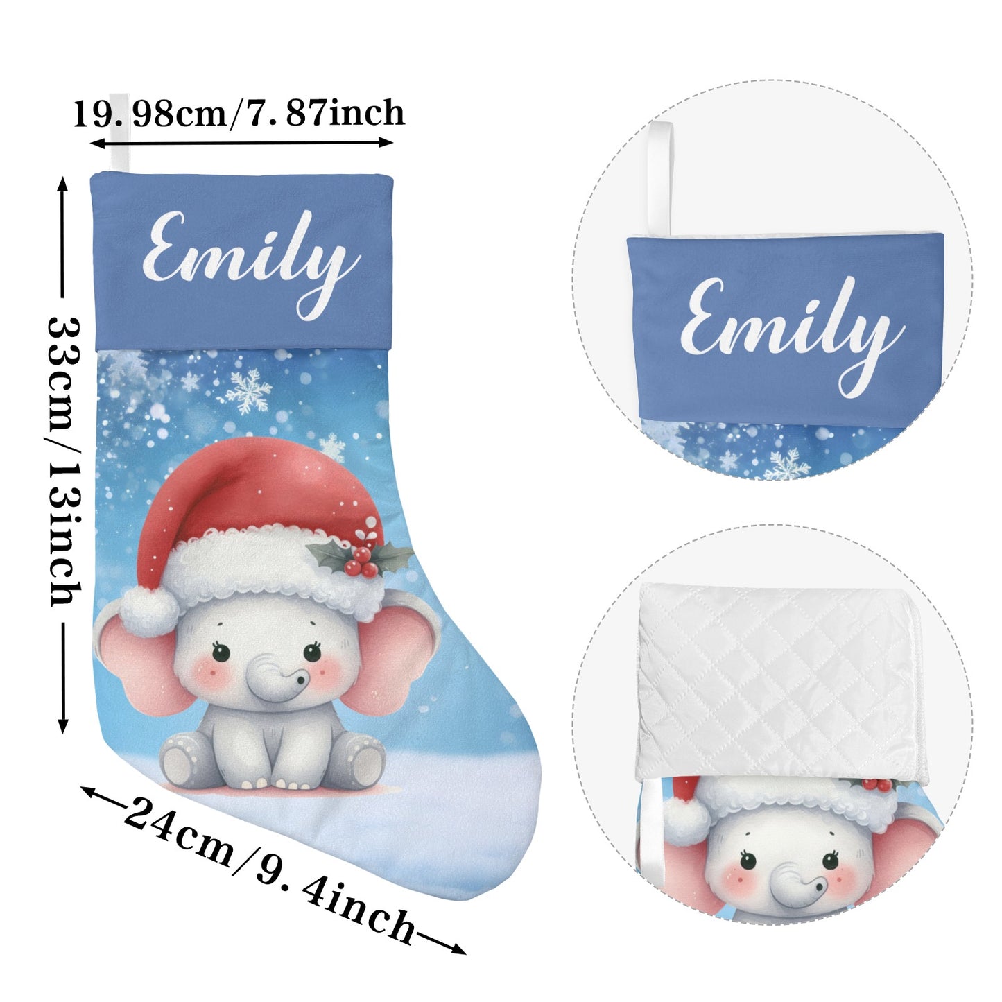 Cute Elephant Christmas Stocking Custom Name Christmas Socks Gift