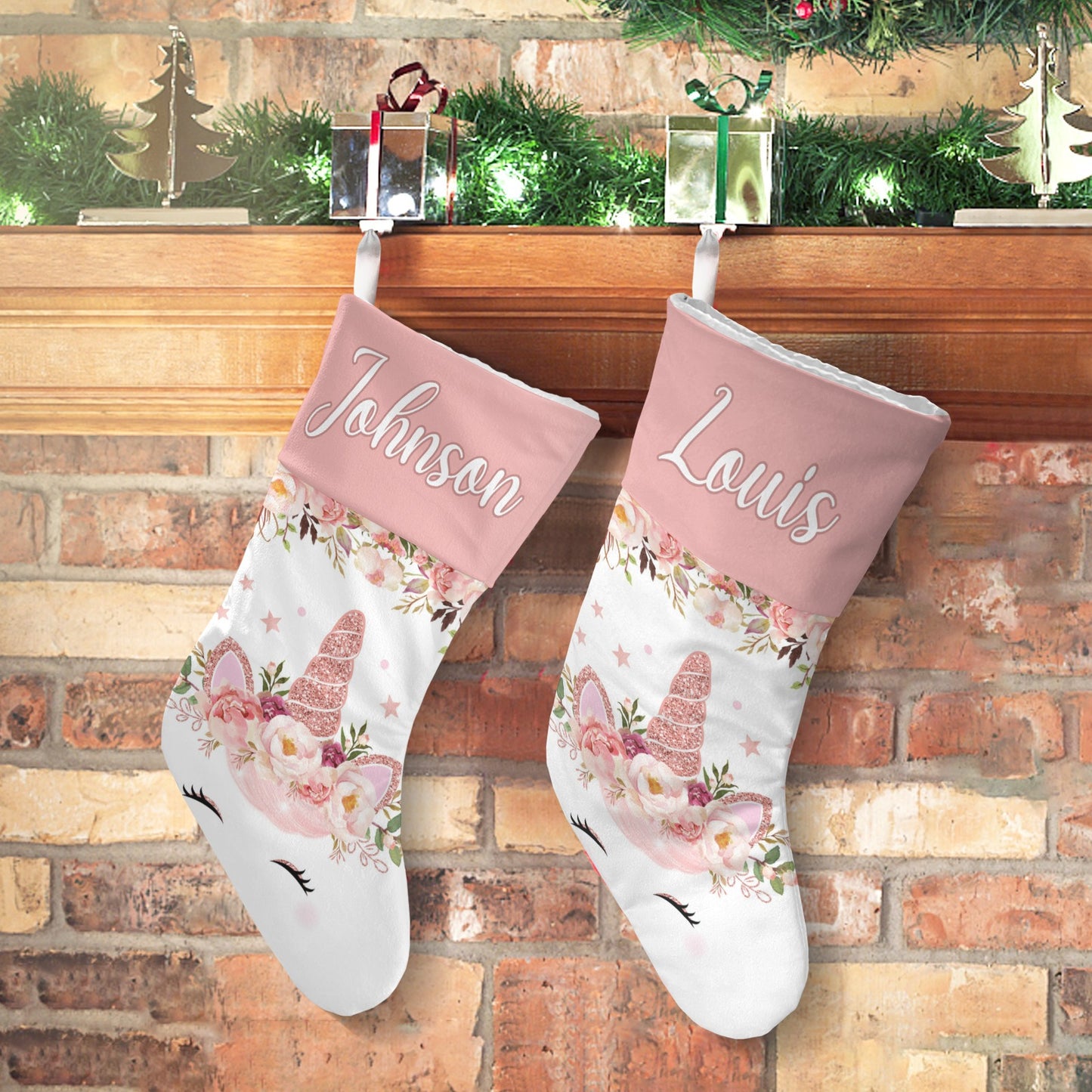 Unicorn Floral Christmas Stocking Custom Name Christmas Socks Gift