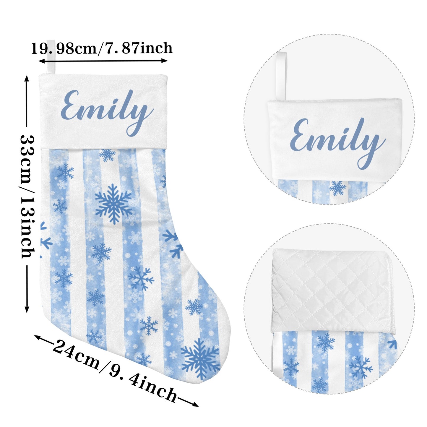 Snowflakes Stripes Christmas Stocking Custom Name Christmas Socks Gift
