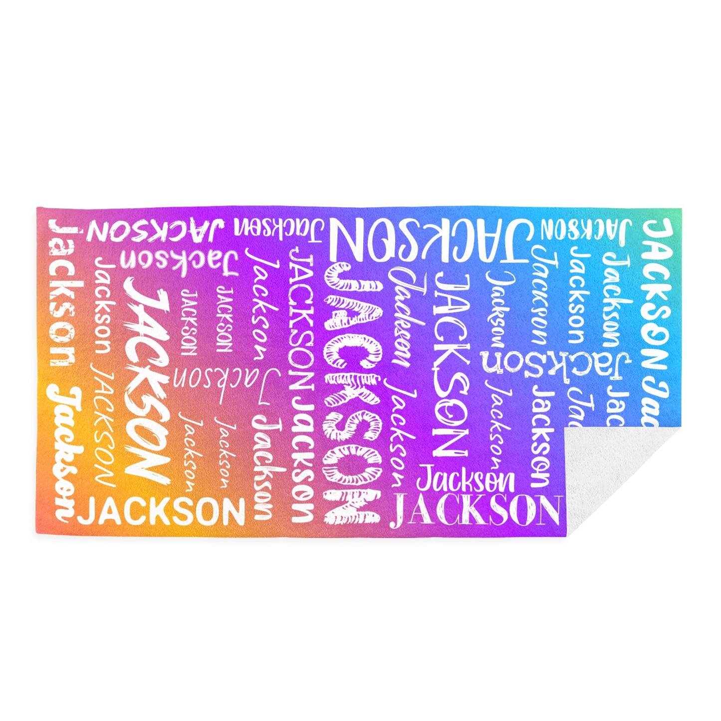 Colorful Beach Towel Custom Cotton/Poly Blend Pool Towel - Blue - Personalize with Your Name - Standard Size