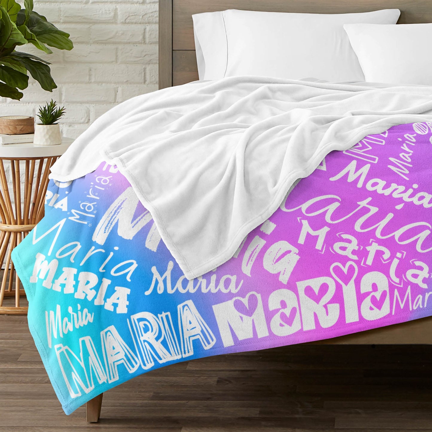 Blue Purple Flannel Blanket Name Blanket Personalized Blanket for Adult Kids Flannel Customize Throw Blanket Custom