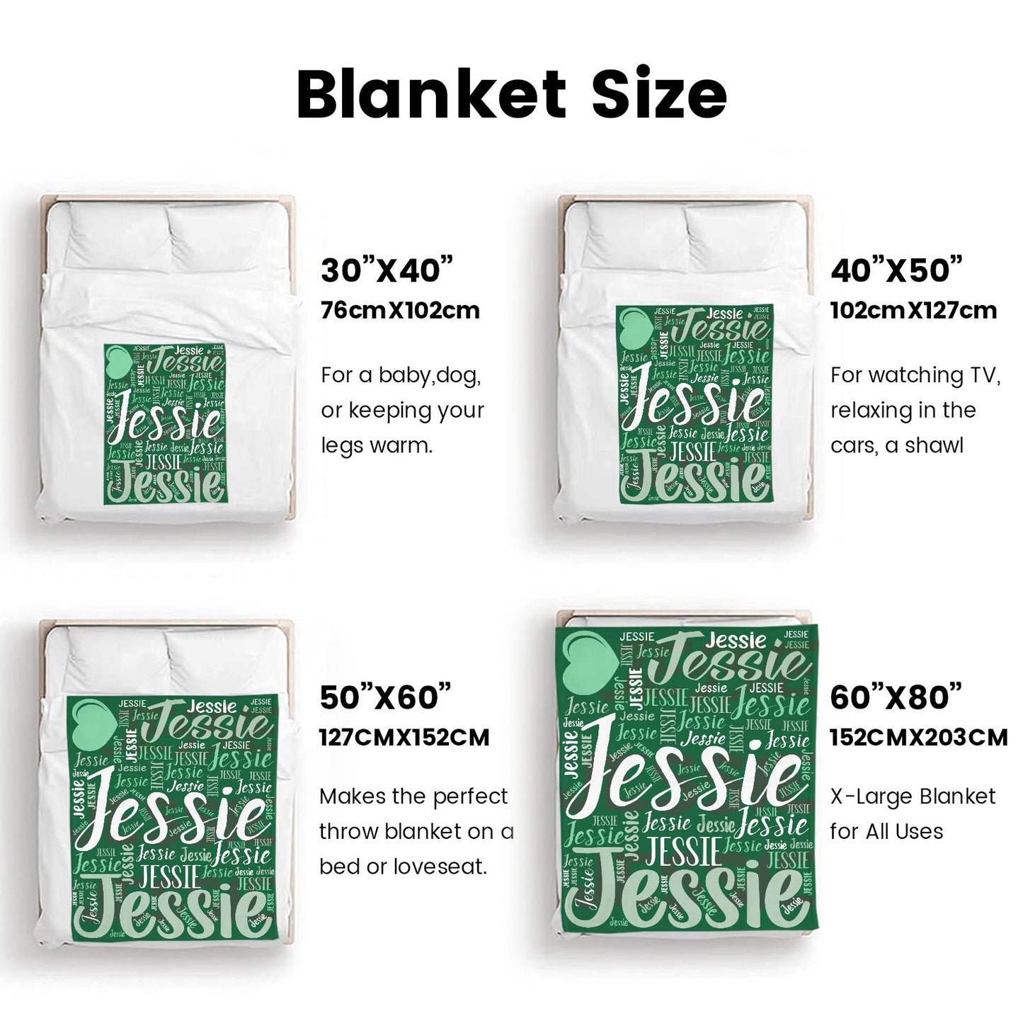 Green Flannel Blanket Custom Name Blanket Gift for Men Women