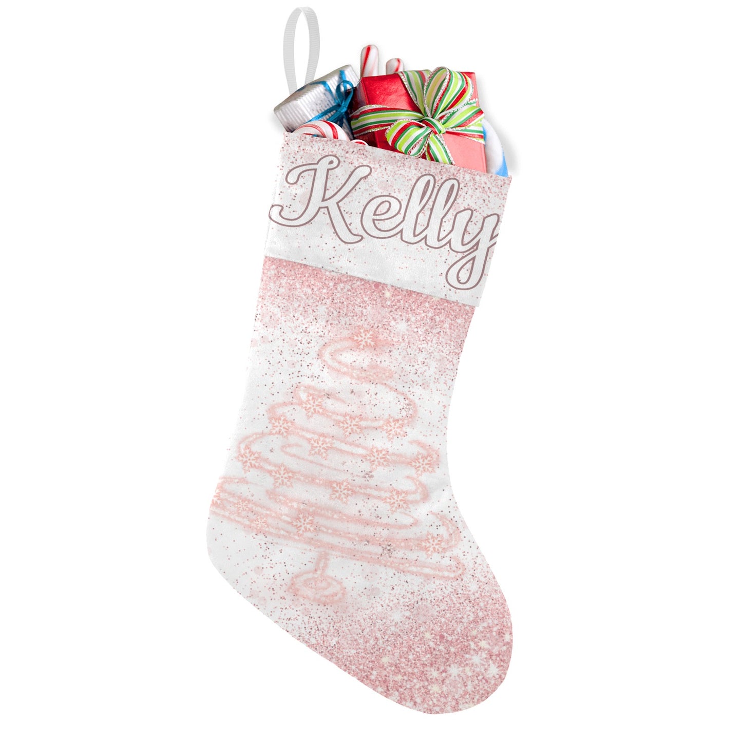 Snowflake Tree Christmas Stocking Custom Name Santa Socks Gift