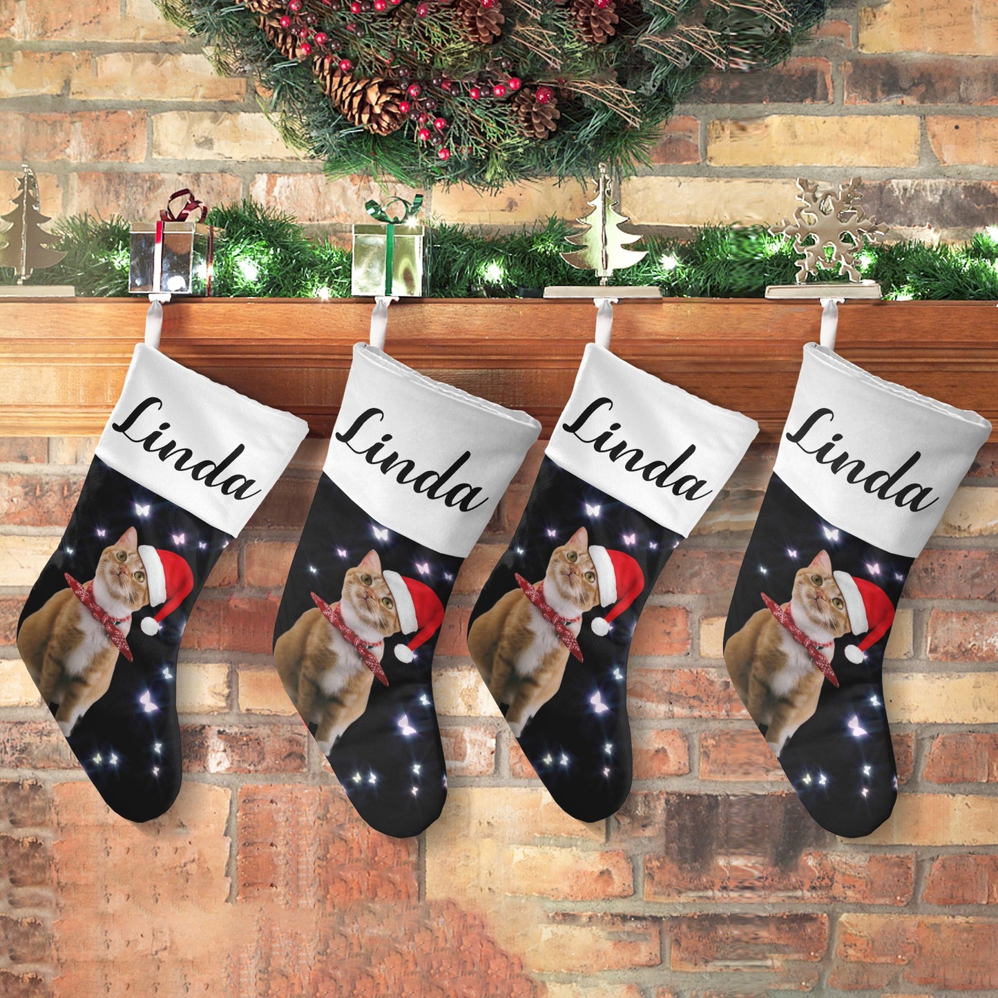 Butterfly Cat Christmas Stocking Custom Name Christmas Socks Gift