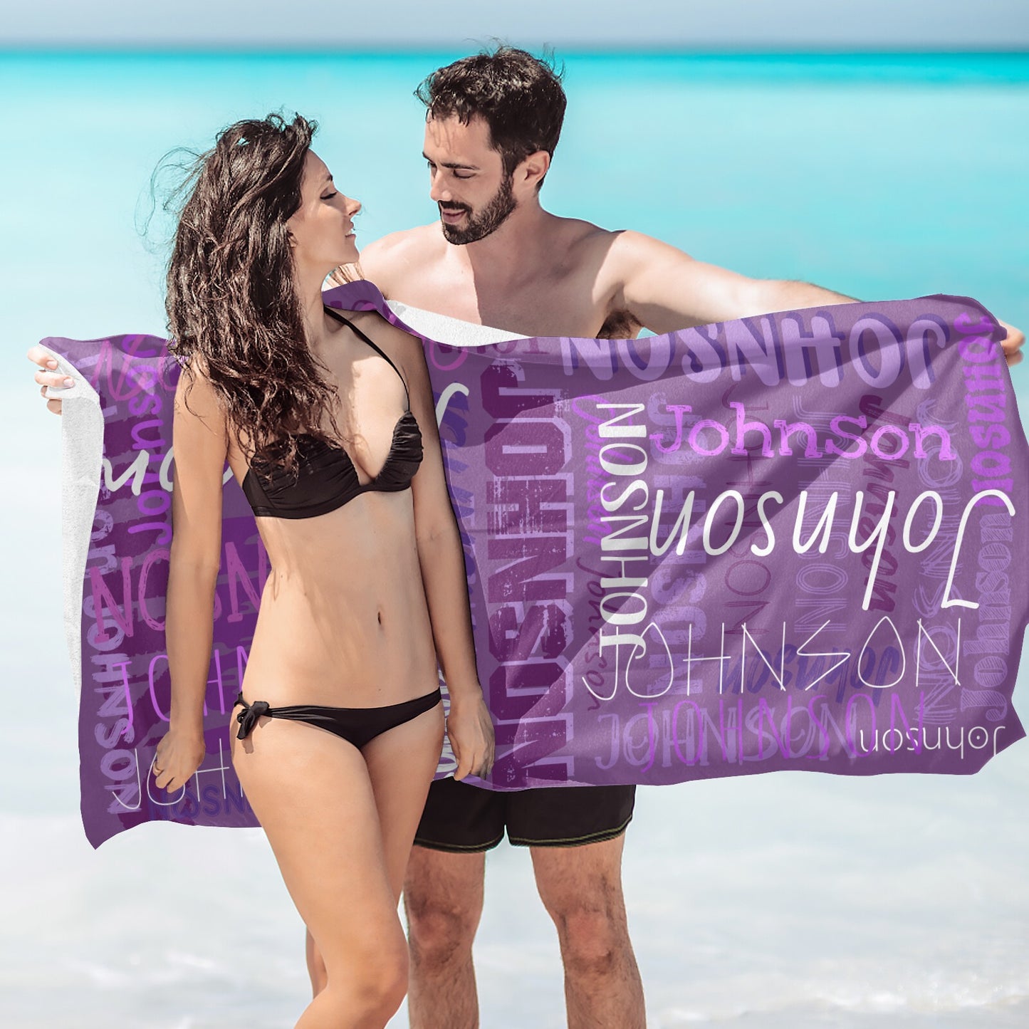 Purple Beach Towel Custom Cotton/Poly Blend Pool Towel - Blue - Personalize with Your Name - Standard Size