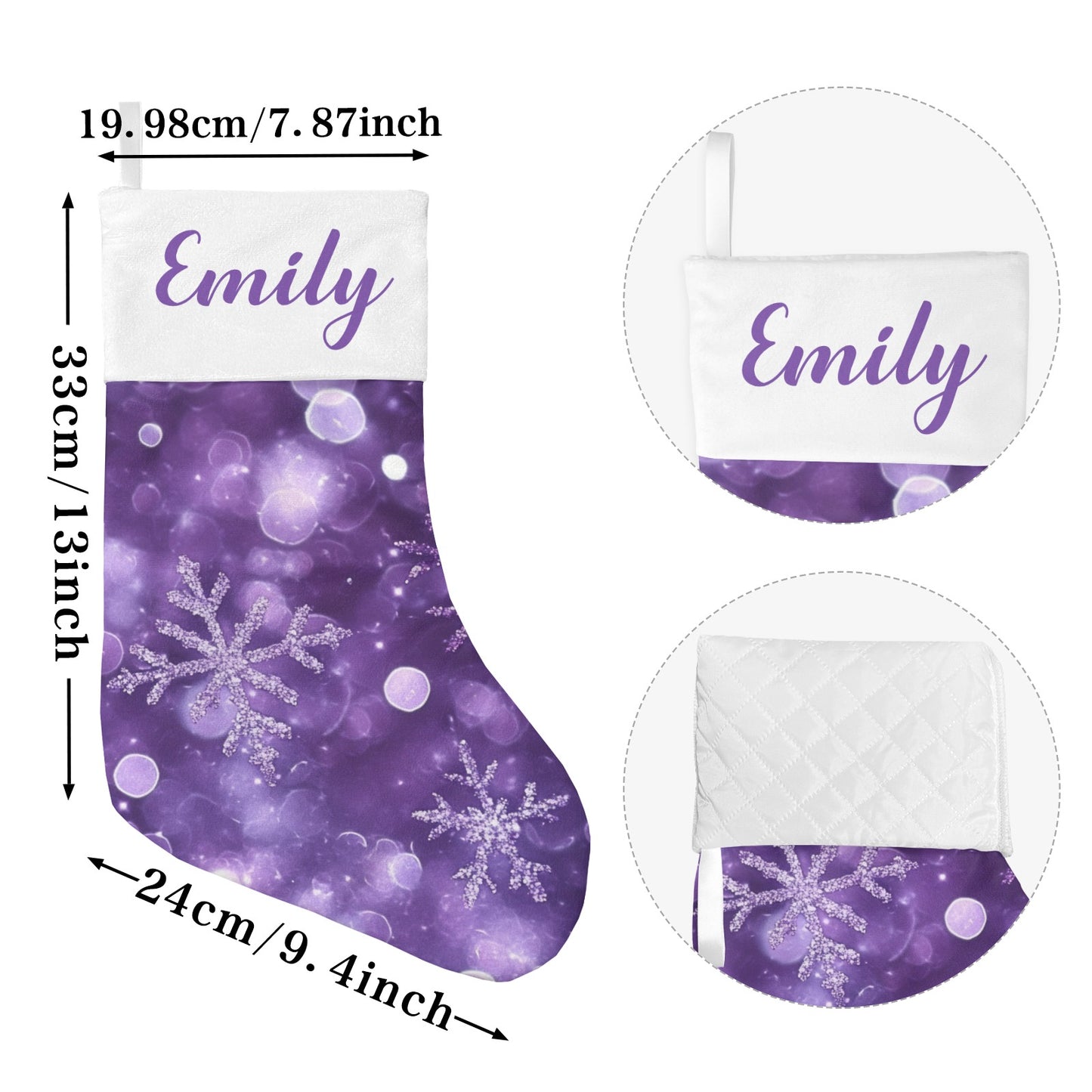 Purple Snowflakes Christmas Stocking Custom Name Christmas Socks Gift