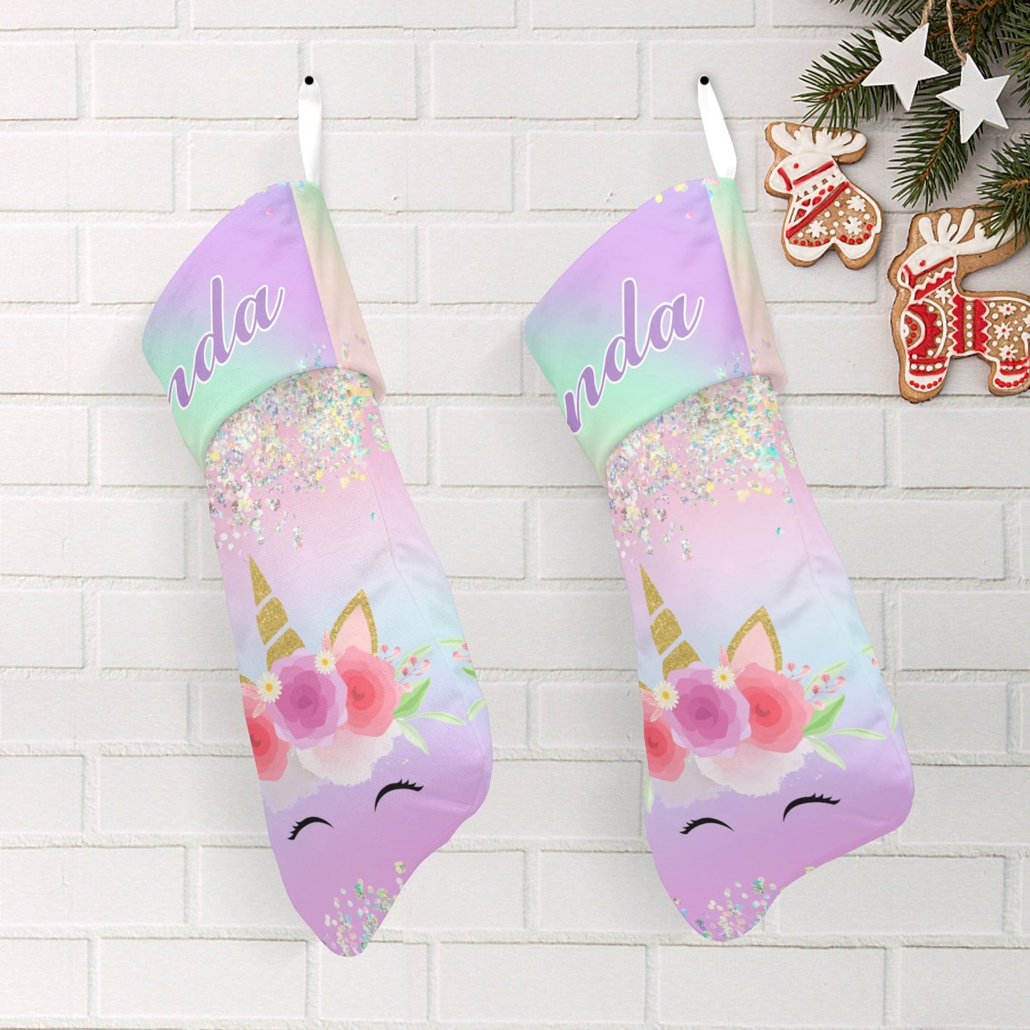 Unicorn Pink Christmas Stocking Custom Name Christmas Socks Gift