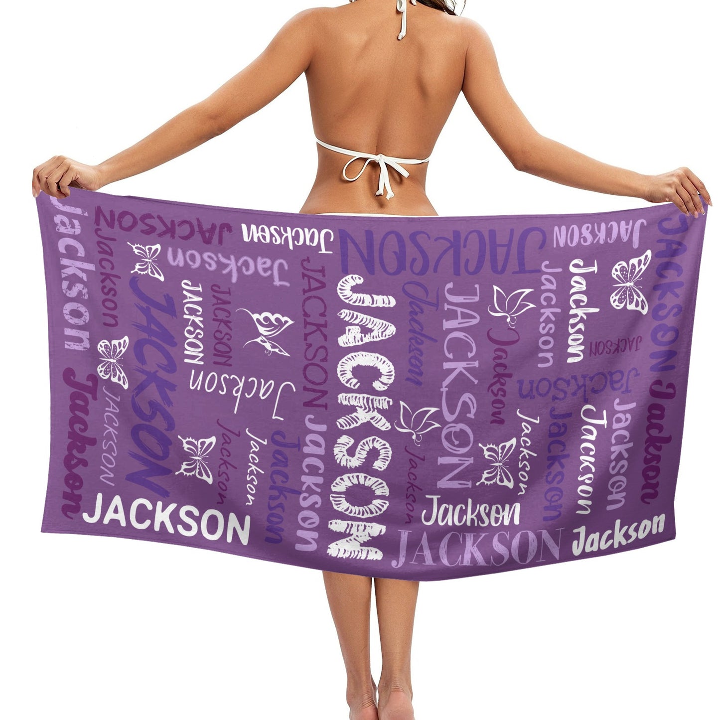 Purple Beach Towel Custom Cotton/Poly Blend Pool Towel - Blue - Personalize with Your Name - Standard Size