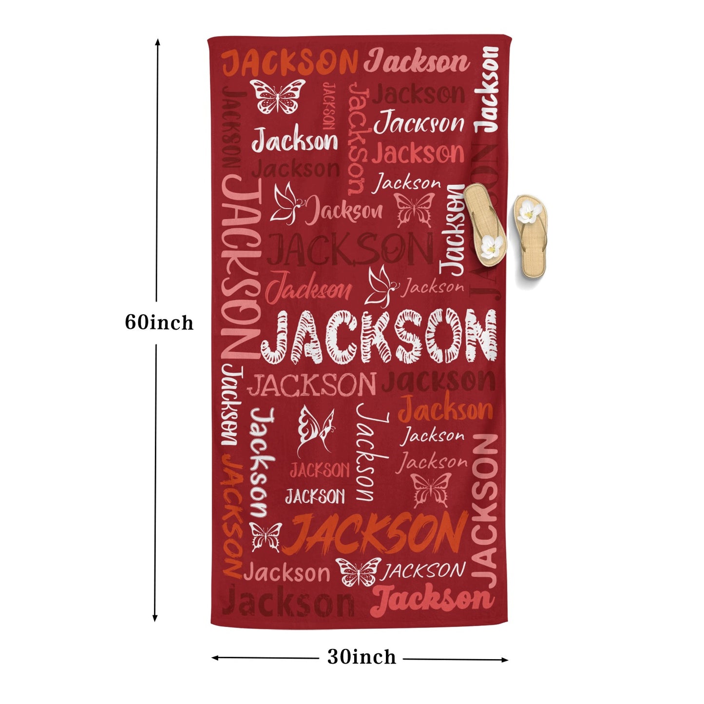 Red Beach Towel Custom Cotton/Poly Blend Pool Towel - Blue - Personalize with Your Name - Standard Size