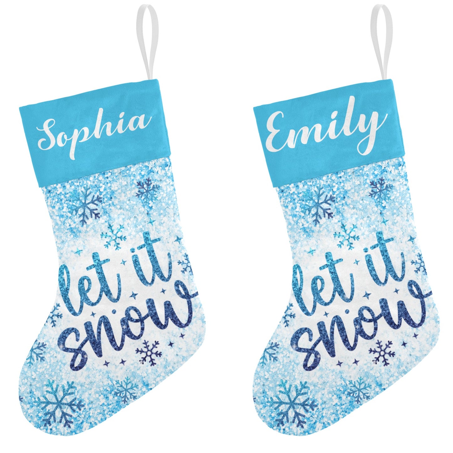 Let It Snow Blue Christmas Stocking Custom Name Christmas Socks Gift
