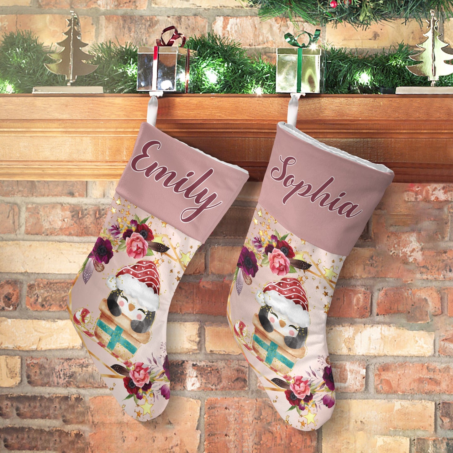 Penguin Christmas Stocking Custom Name Christmas Socks Gift