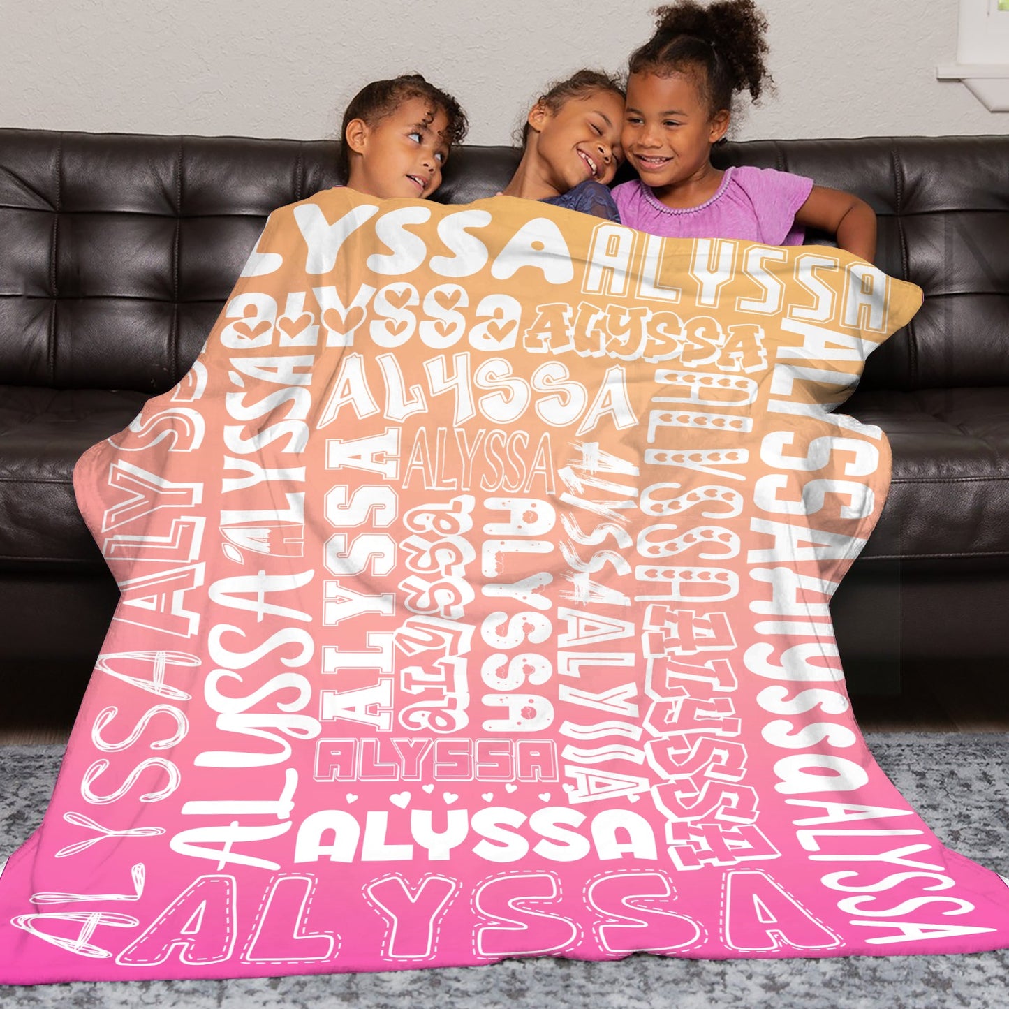 Orange Rose Gradient Flannel Blanket Name Blanket Personalized Blanket for Adult Kids Flannel Customize Throw Blanket Custom