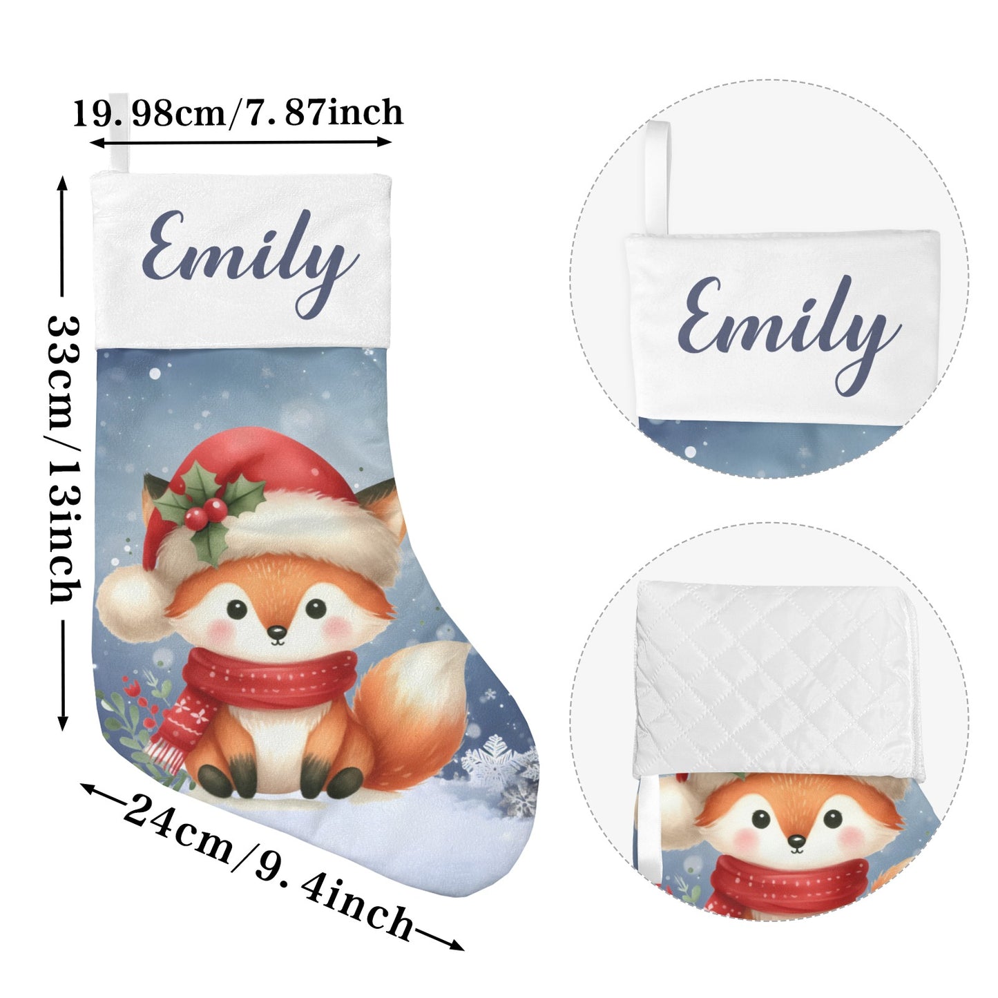 Cute Fox Christmas Stocking Custom Name Christmas Socks Gift