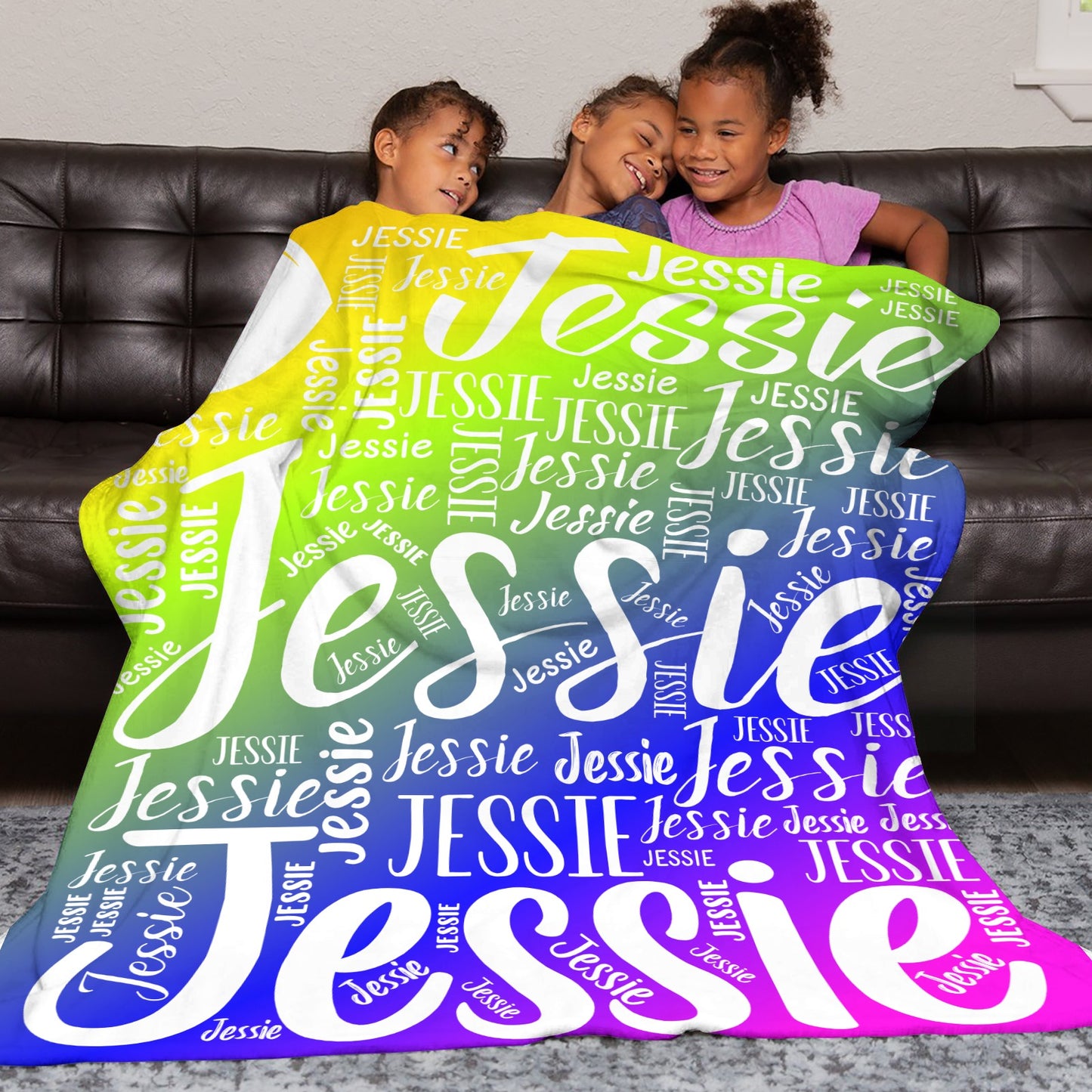 Rainbow Flannel Blanket Custom Name Blanket Gift for Men Women