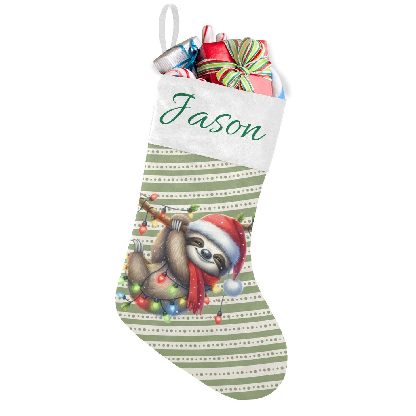 Sloth Christmas Stocking Custom Name Santa Socks Gift
