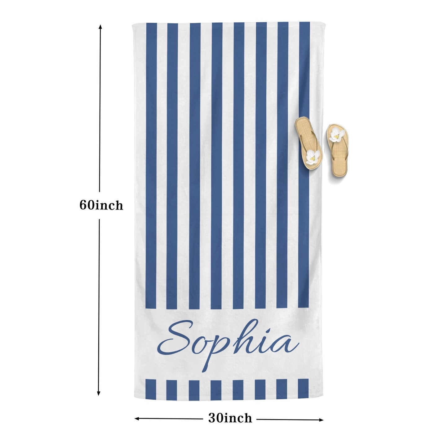 Navy Blue Stripe Beach Towel Custom Cotton/Poly Blend Pool Towel - Blue - Personalize with Your Name - Standard Size