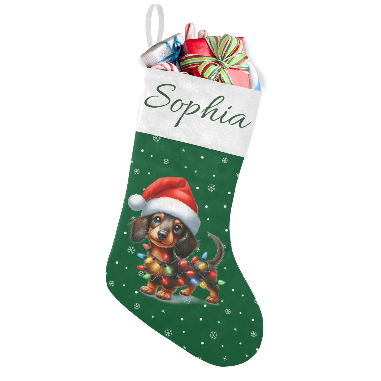 Sausage dog Christmas Stocking Custom Name Santa Socks Gift