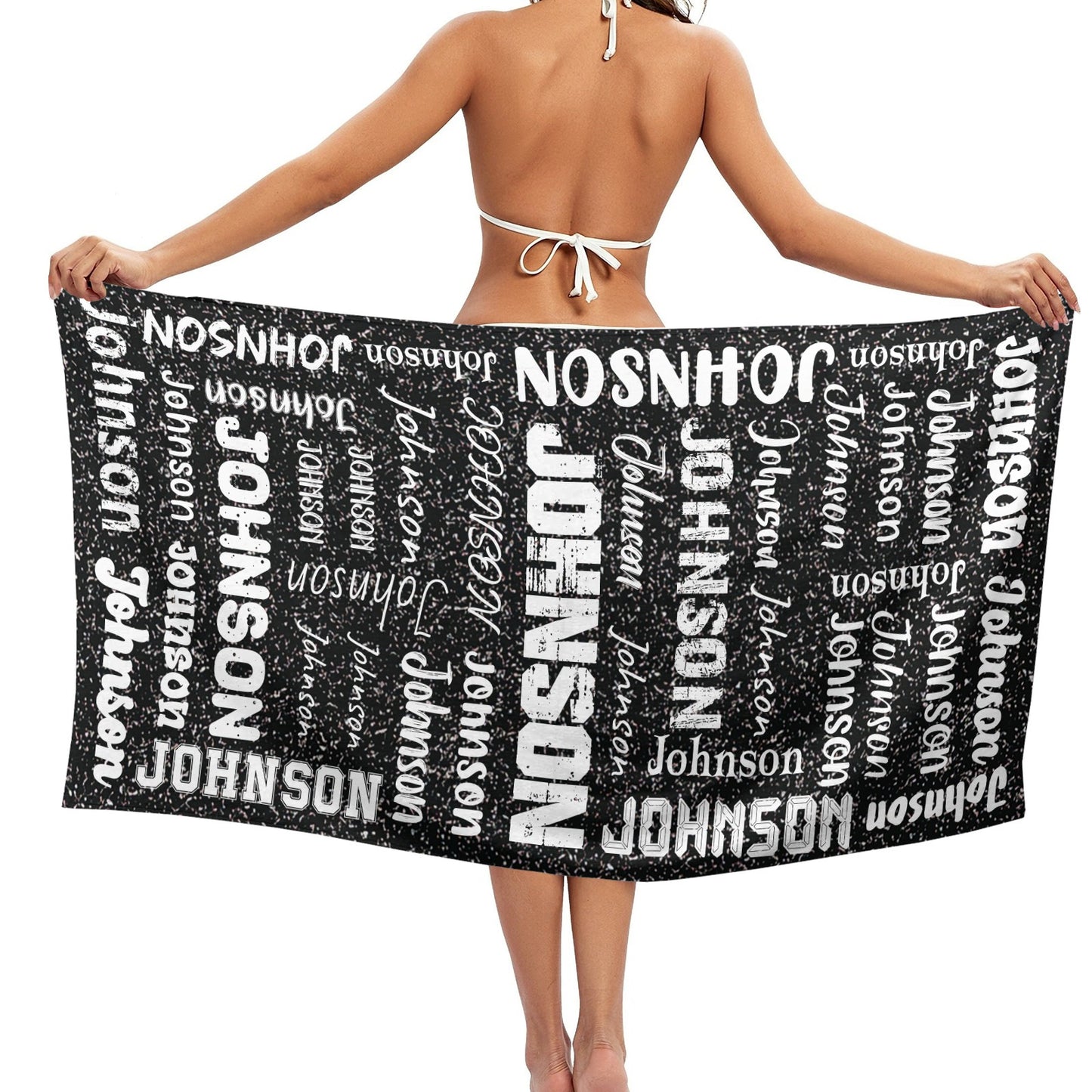 Black Beach Towel Custom Cotton/Poly Blend Pool Towel - Blue - Personalize with Your Name - Standard Size