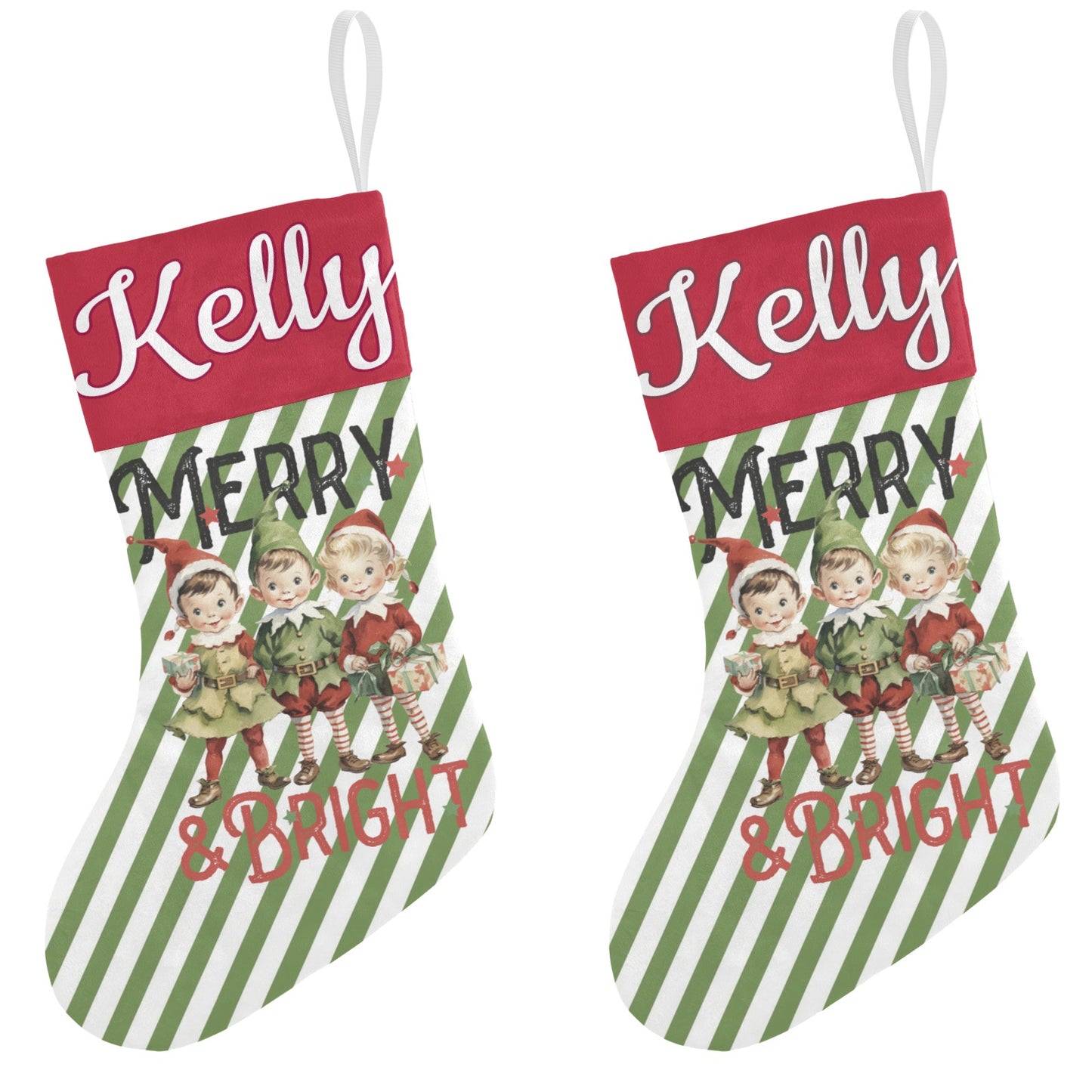 Children's Stripes Christmas Stocking Custom Name Santa Socks Gift