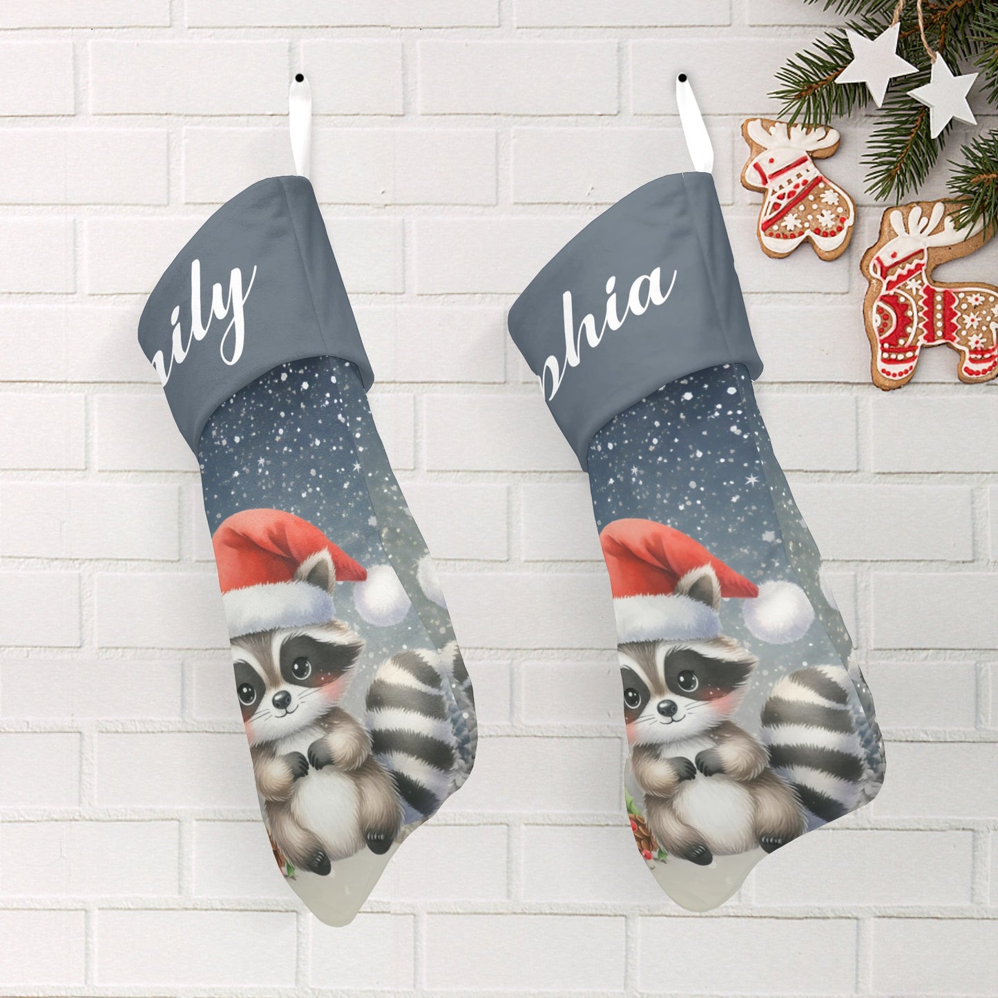 Raccoon Christmas Stocking Custom Name Christmas Socks Gift