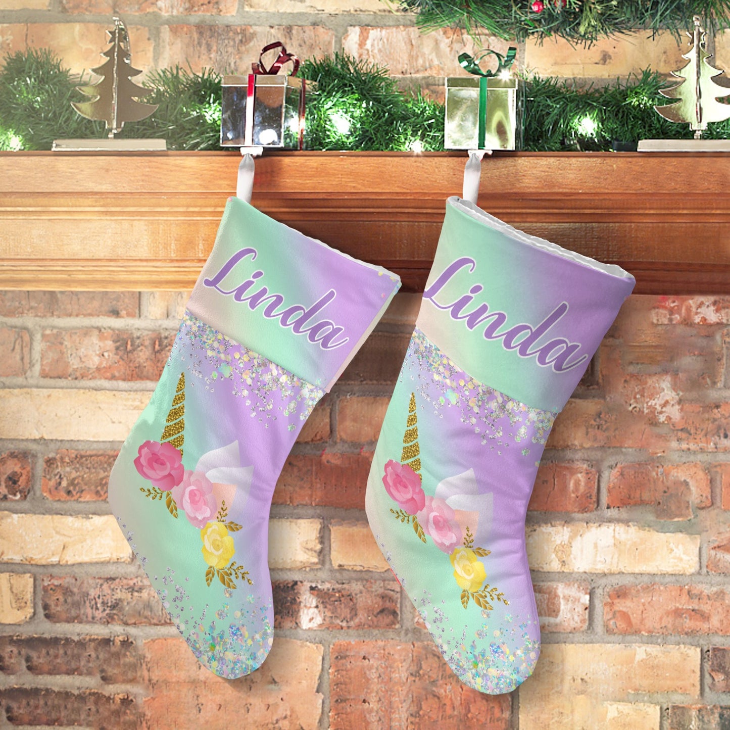Unicorn Christmas Stocking Custom Name Christmas Socks Gift