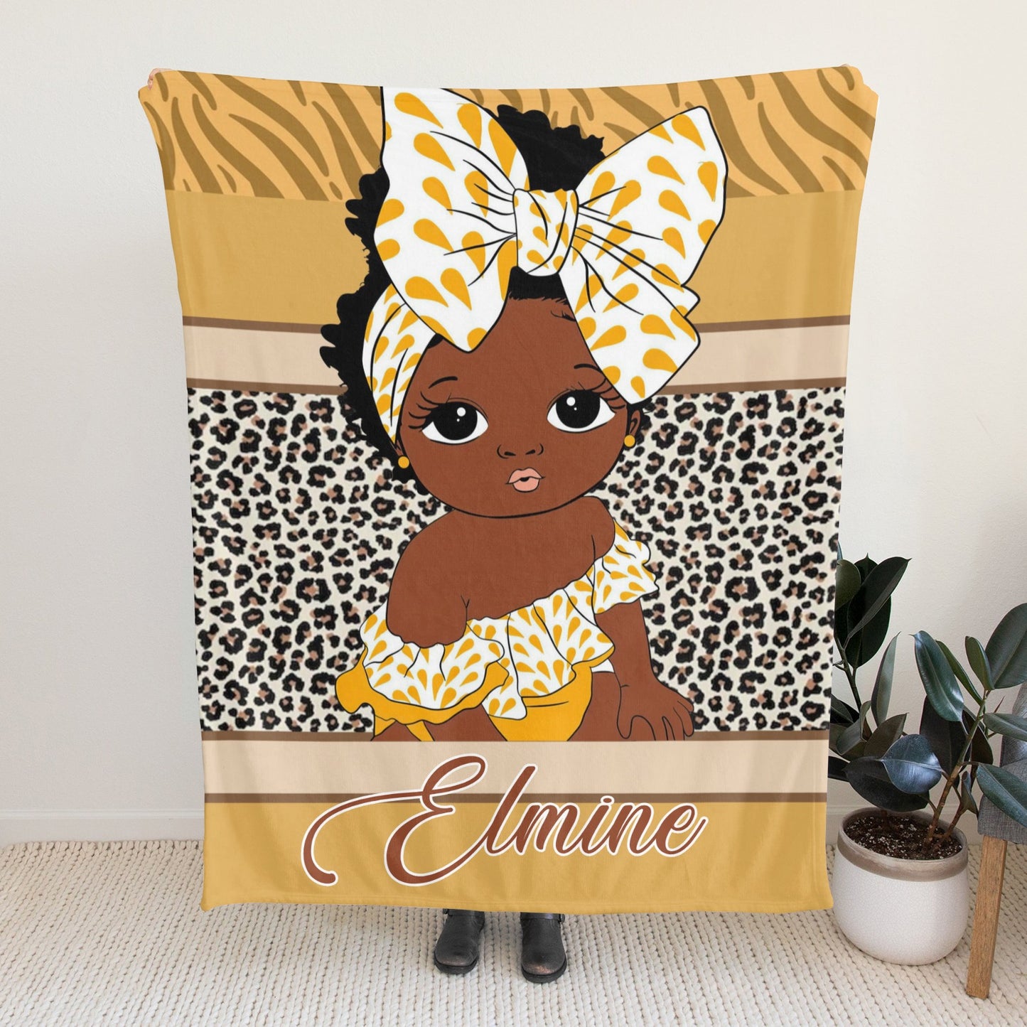 Africa Girl Flannel Blanket Custom Name Blanket Gift for Men Women