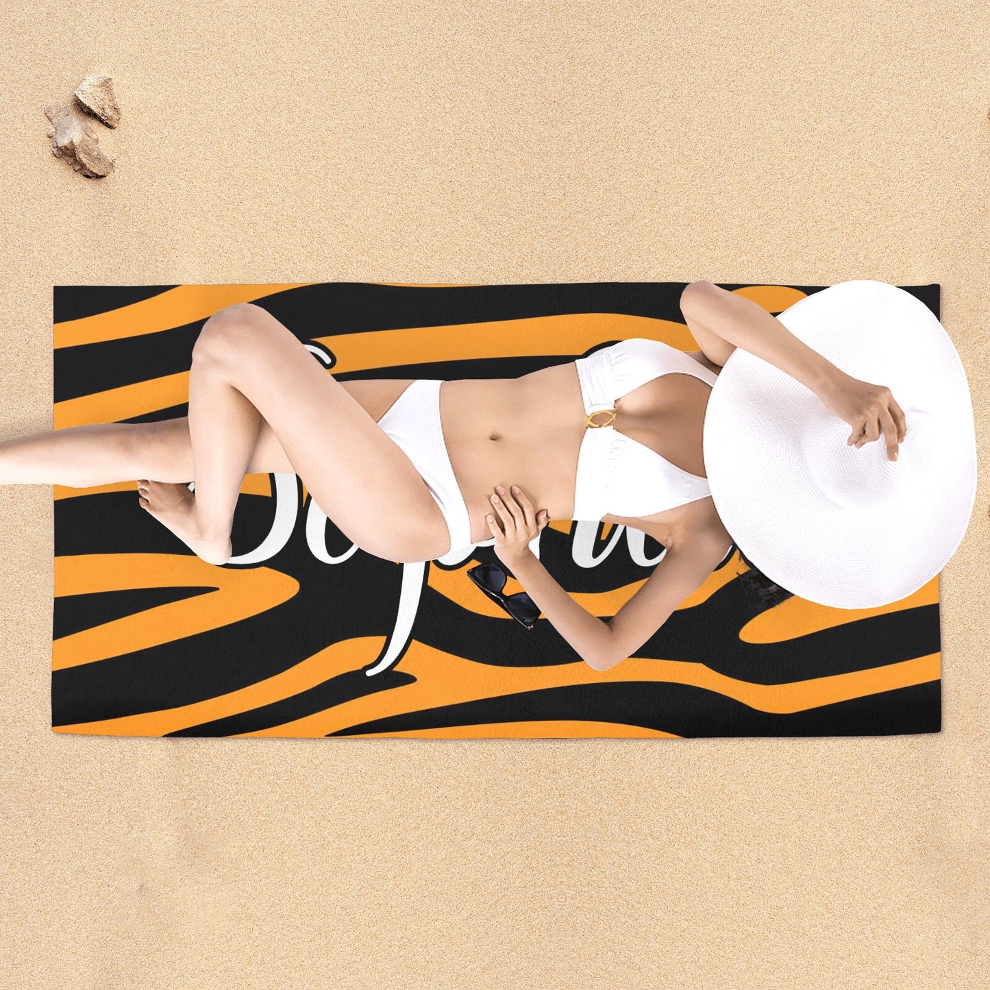Zebra Print Beach Towel Custom Cotton/Poly Blend Pool Towel - Blue - Personalize with Your Name - Standard Size