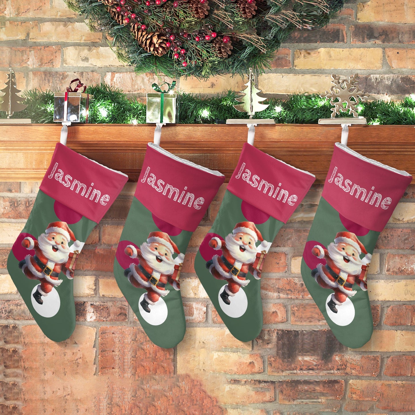 Tie Bow Santa Christmas Stocking Custom Name Santa Socks Gift