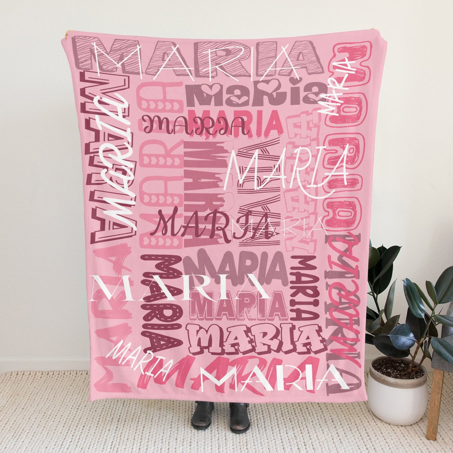 Pink Flannel Blanket Name Blanket Personalized Blanket for Adult Kids Flannel Customize Throw Blanket Custom