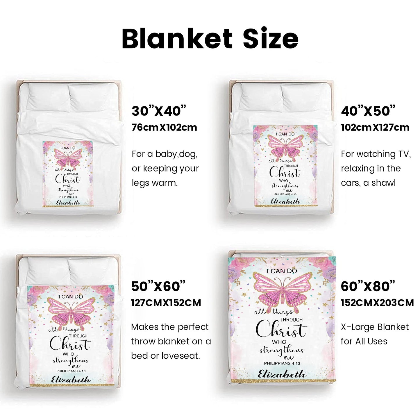 Butterfly Flannel Blanket Custom Name Blanket Gift for Men Women