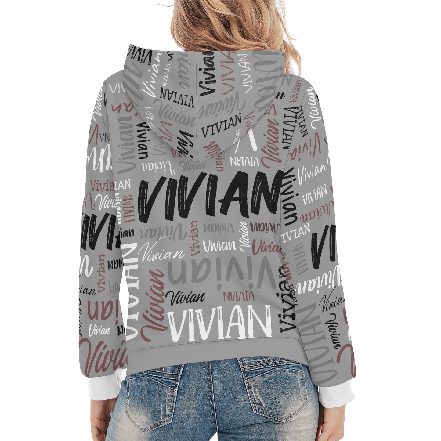 Grey Unisex Heavy Blend Hoodie Customized Hooded Sweatshirt with Name Women and Girl