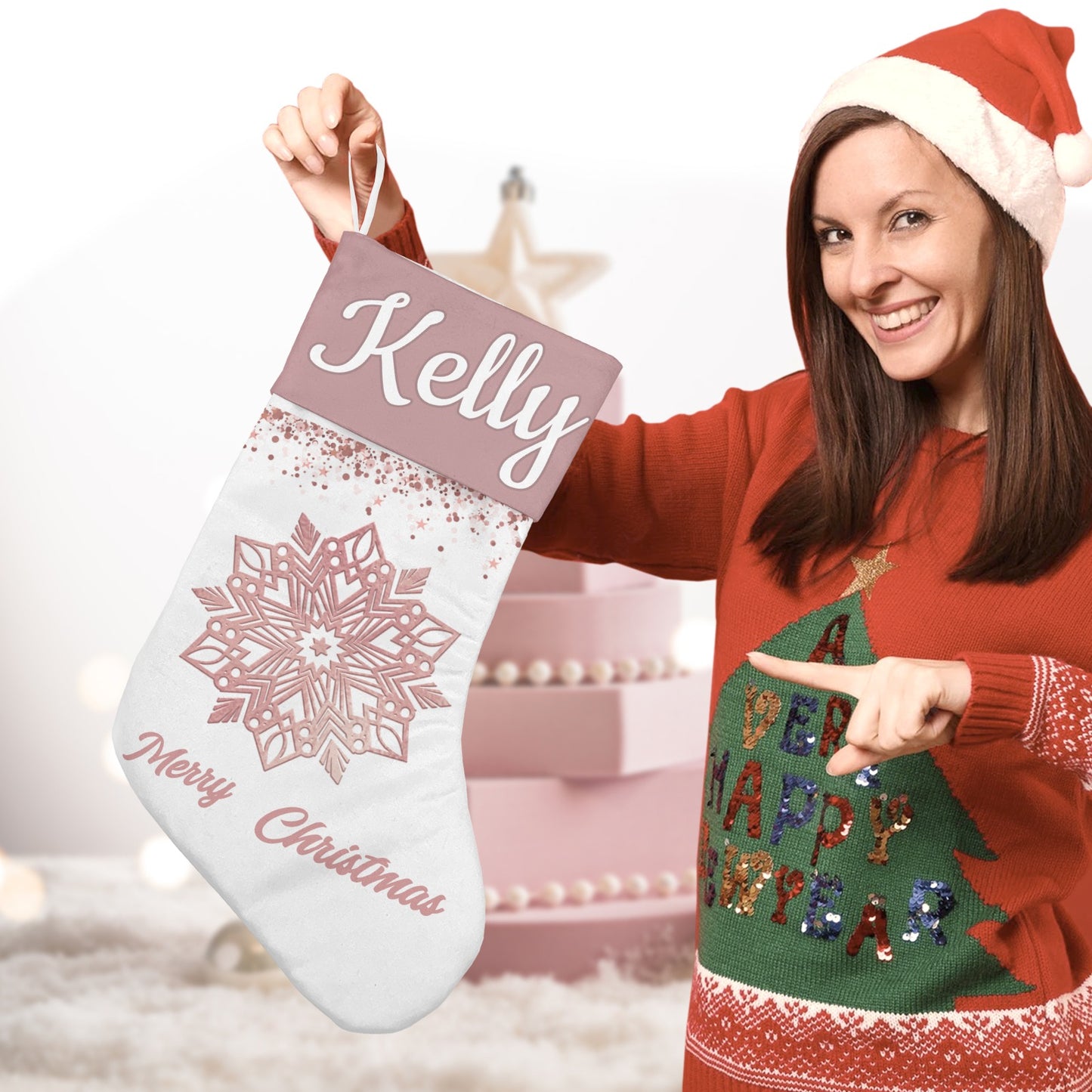 Snow Christmas Stocking Custom Name Santa Socks Gift
