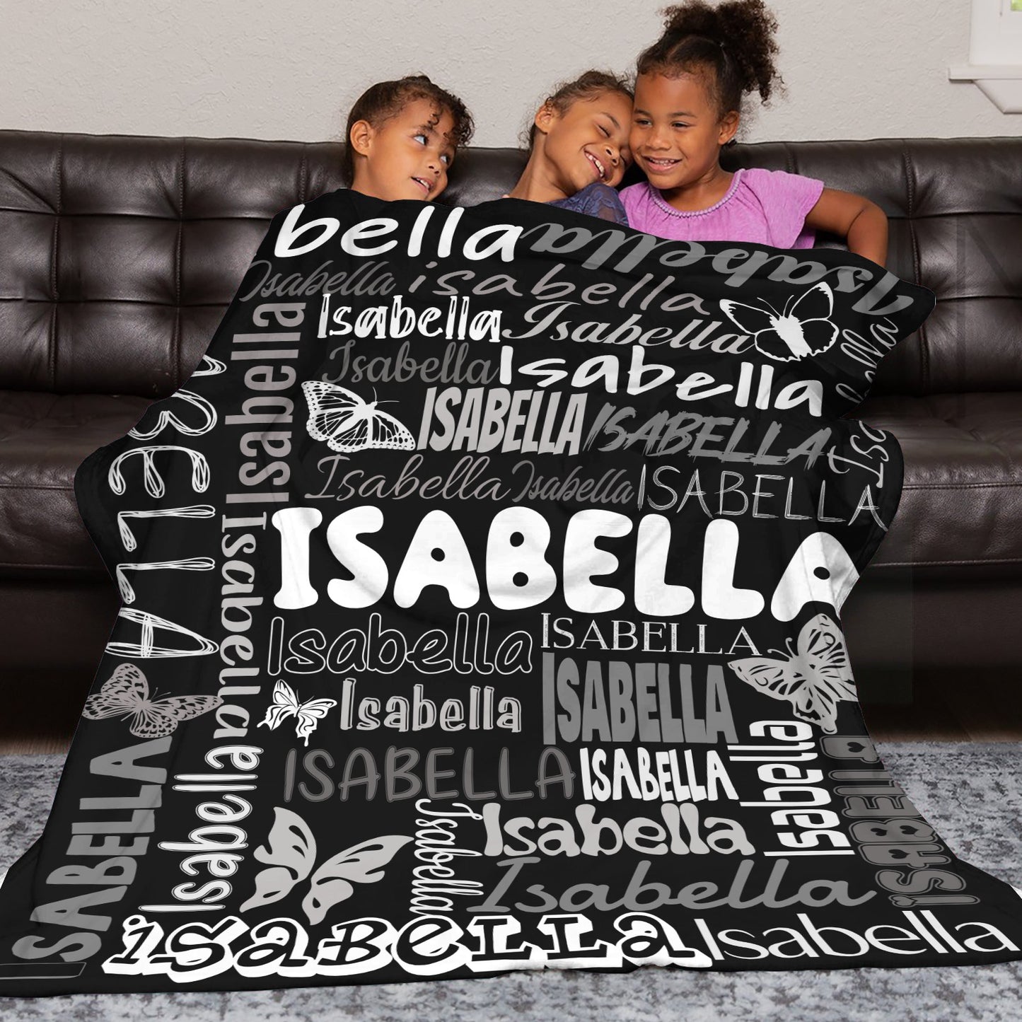 Black Flannel Blanket Name Blanket Personalized Blanket for Adult Kids Flannel Customize Throw Blanket Custom