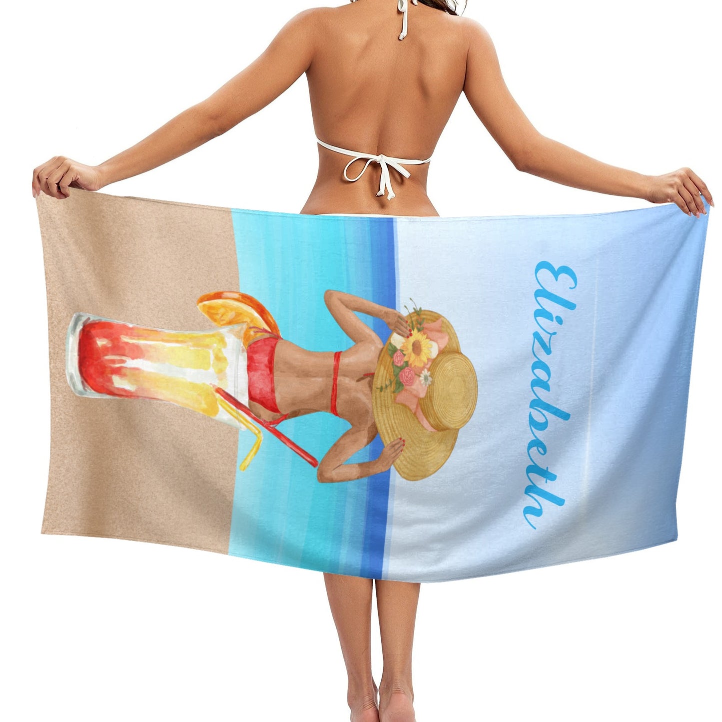 Beach Girl Beach Towel Custom Cotton/Poly Blend Pool Towel - Blue - Personalize with Your Name - Standard Size