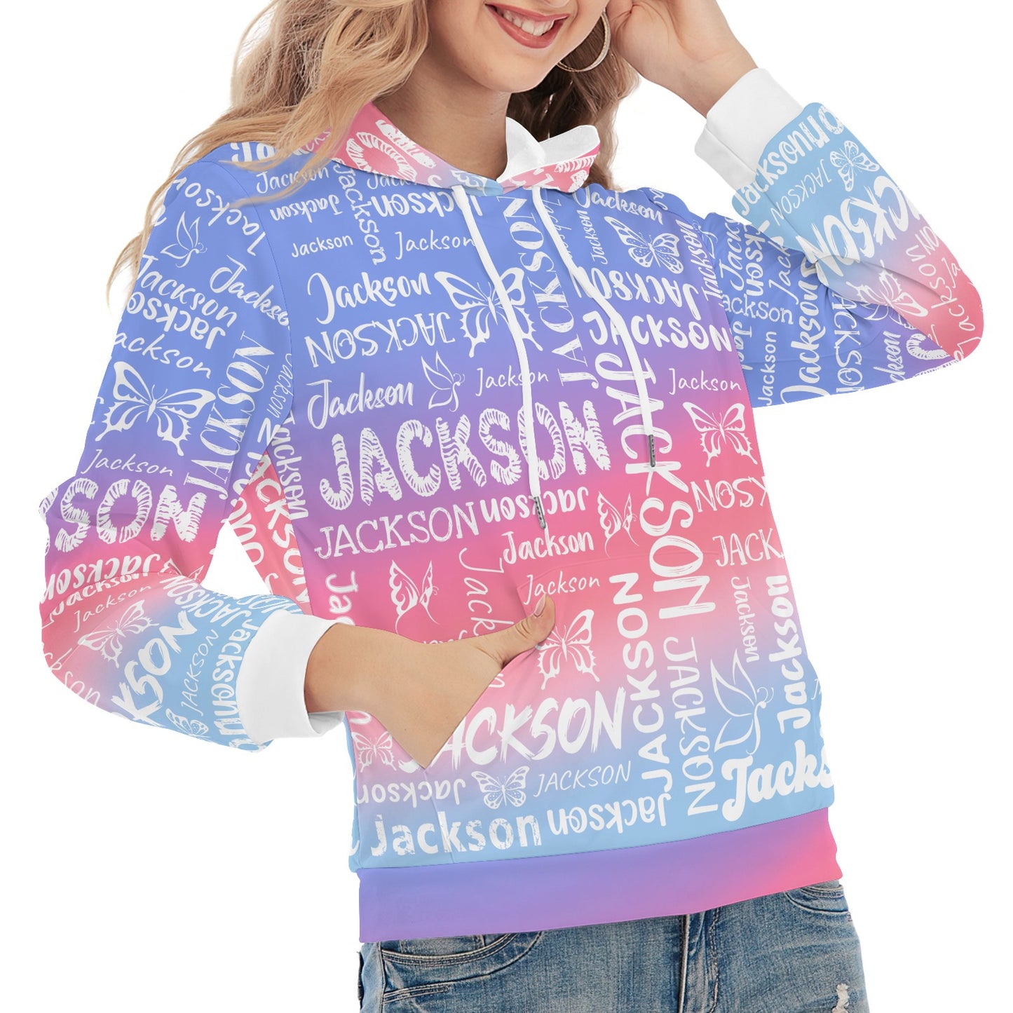 Blue Pink Unisex Heavy Blend Hoodie Custom Hoodie Design Your Own Personalized Hoodies for Women