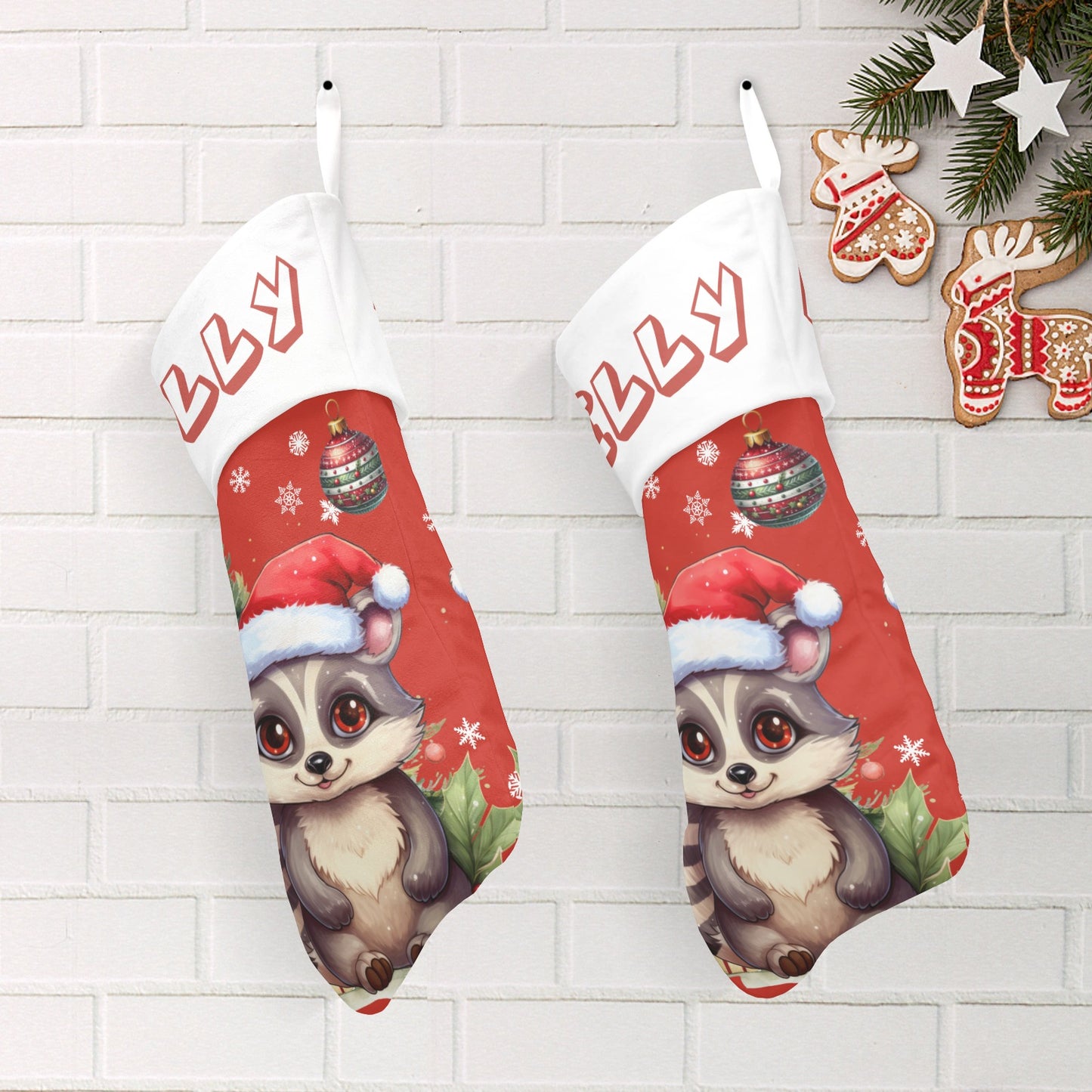 Christmas Raccoon Christmas Stocking Custom Name Santa Socks Gift