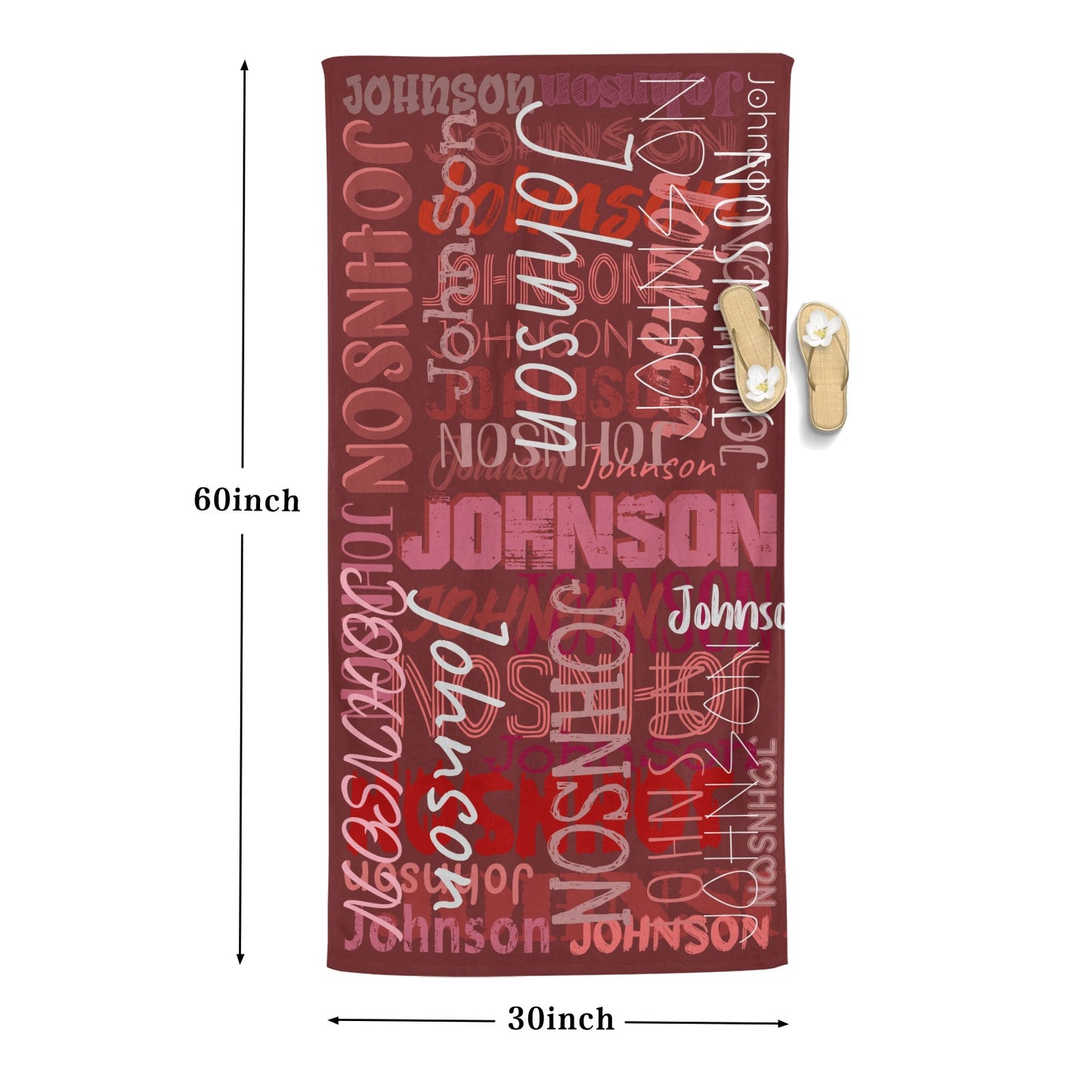 Red Beach Towel Custom Cotton/Poly Blend Pool Towel - Blue - Personalize with Your Name - Standard Size