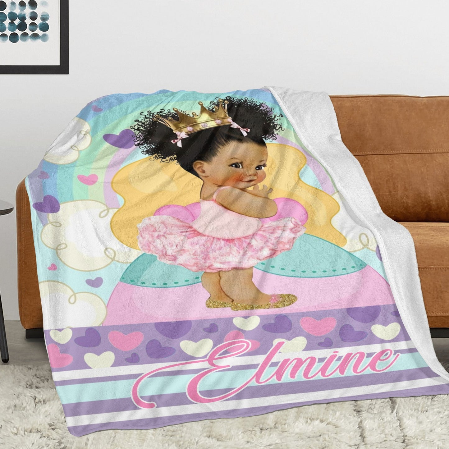 Rainbow Girl Flannel Blanket Custom Name Blanket Gift for Men Women