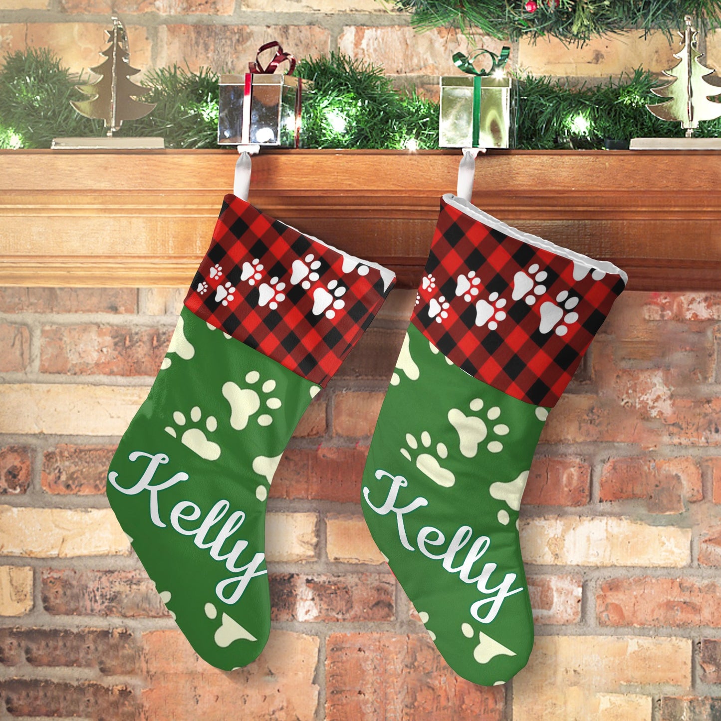 Dog Footprints Christmas Stocking Custom Name Santa Socks Gift
