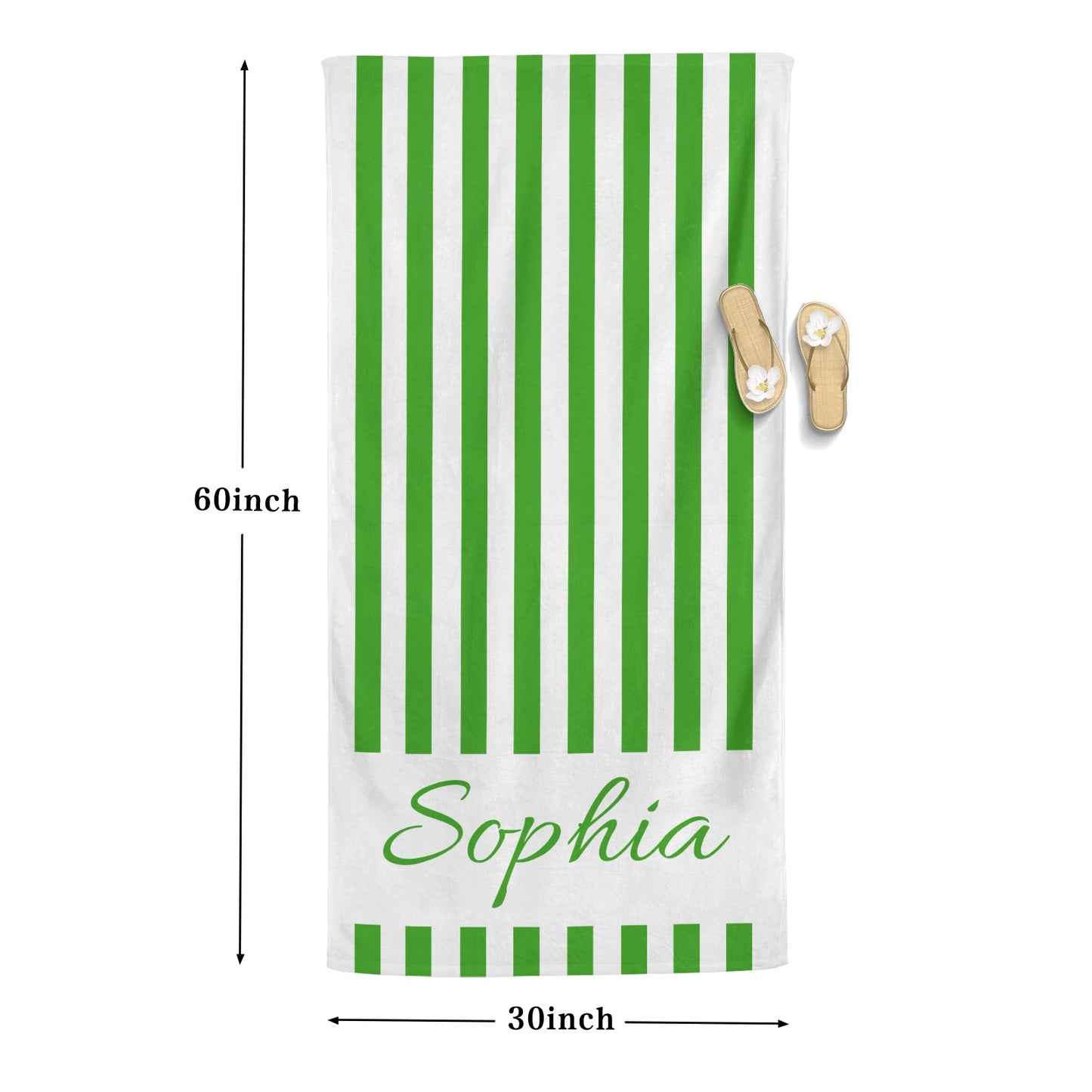 Green Stripe Beach Towel Custom Cotton/Poly Blend Pool Towel - Blue - Personalize with Your Name - Standard Size