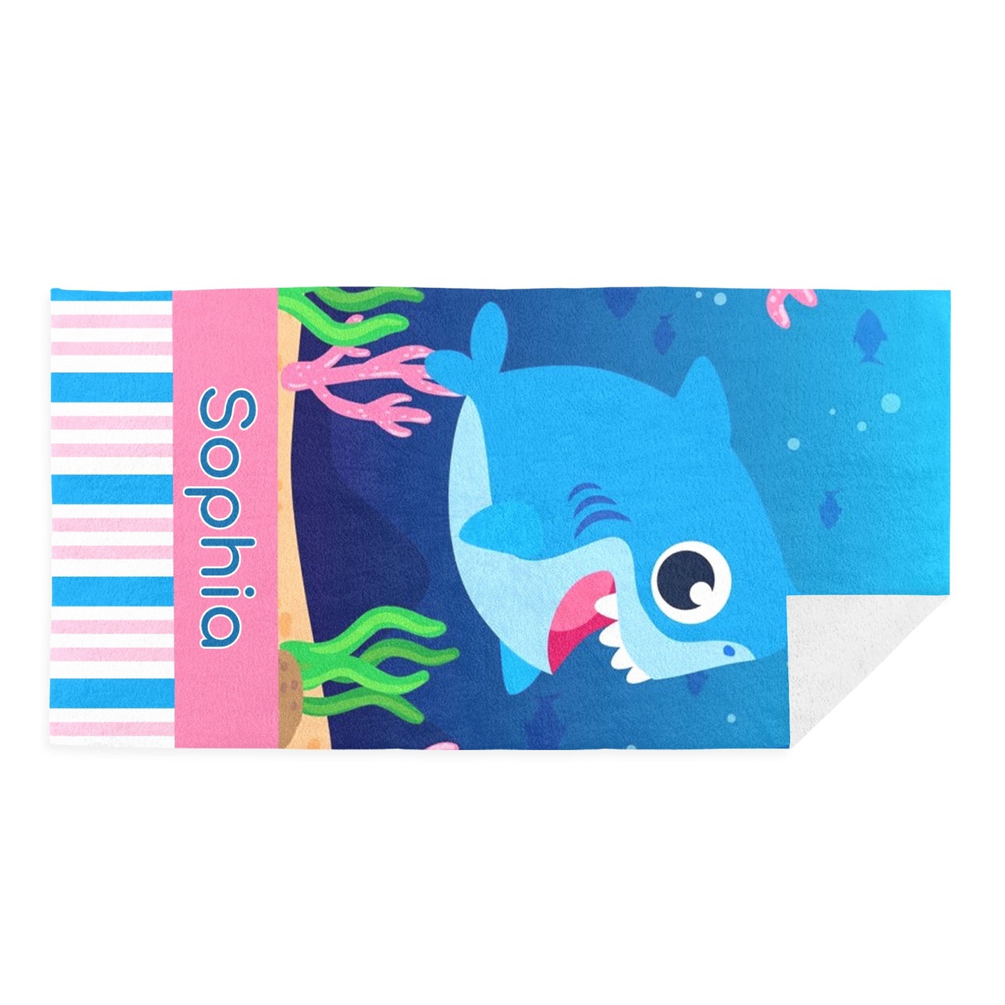 Shark Beach Towel Custom Cotton/Poly Blend Pool Towel - Blue - Personalize with Your Name - Standard Size