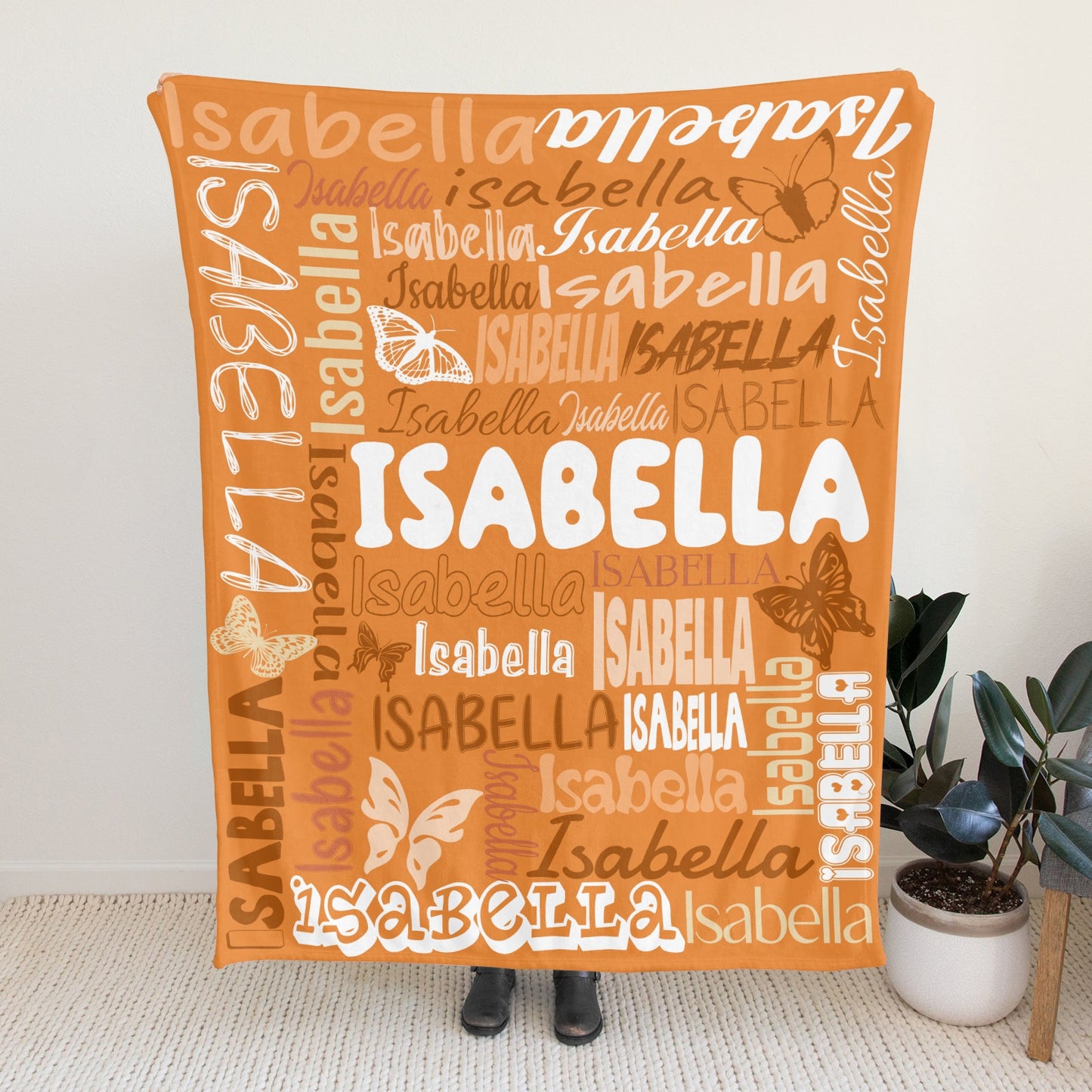 Orange Flannel Blanket Name Blanket Personalized Blanket for Adult Kids Flannel Customize Throw Blanket Custom