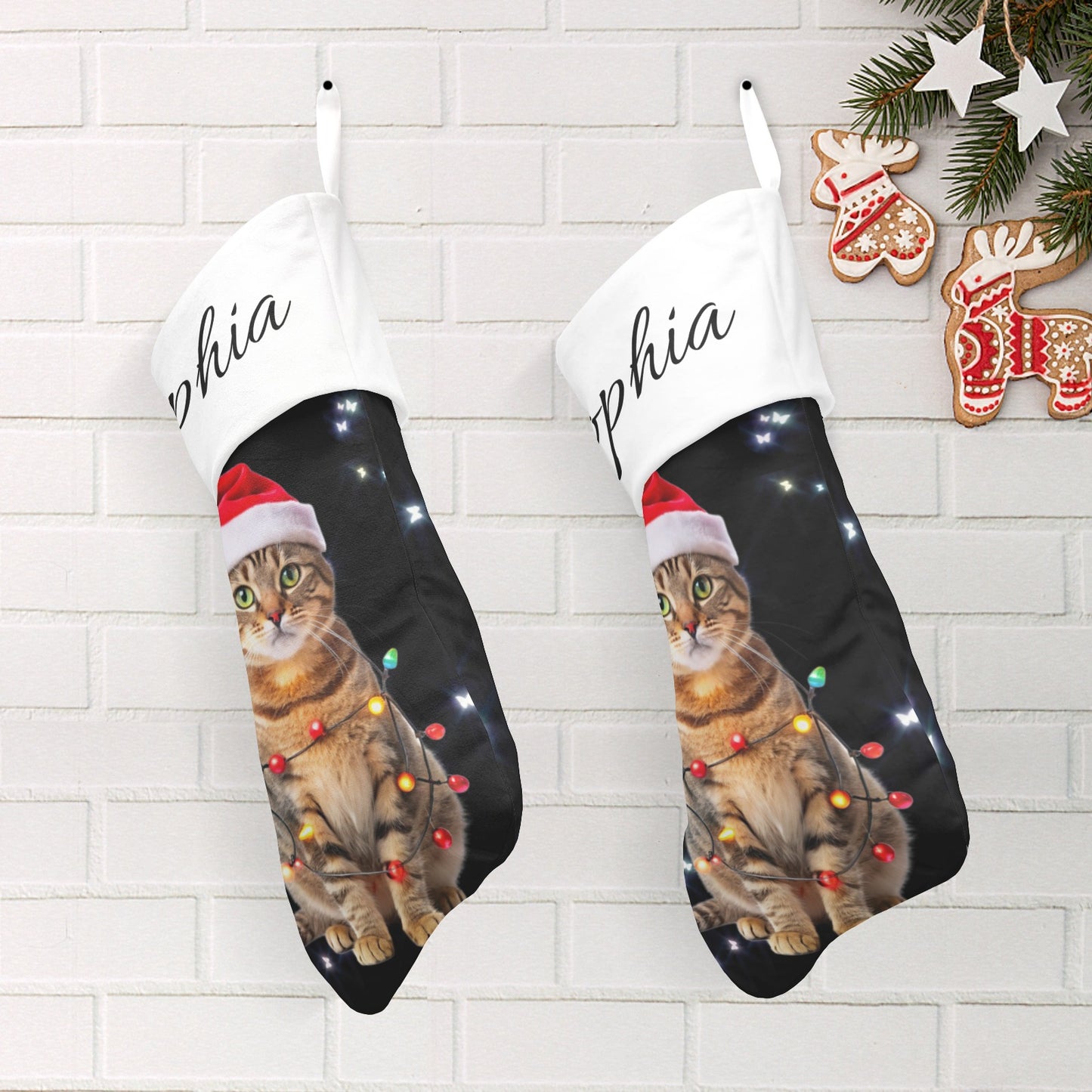 Cat Black Christmas Stocking Custom Name Santa Socks Gift