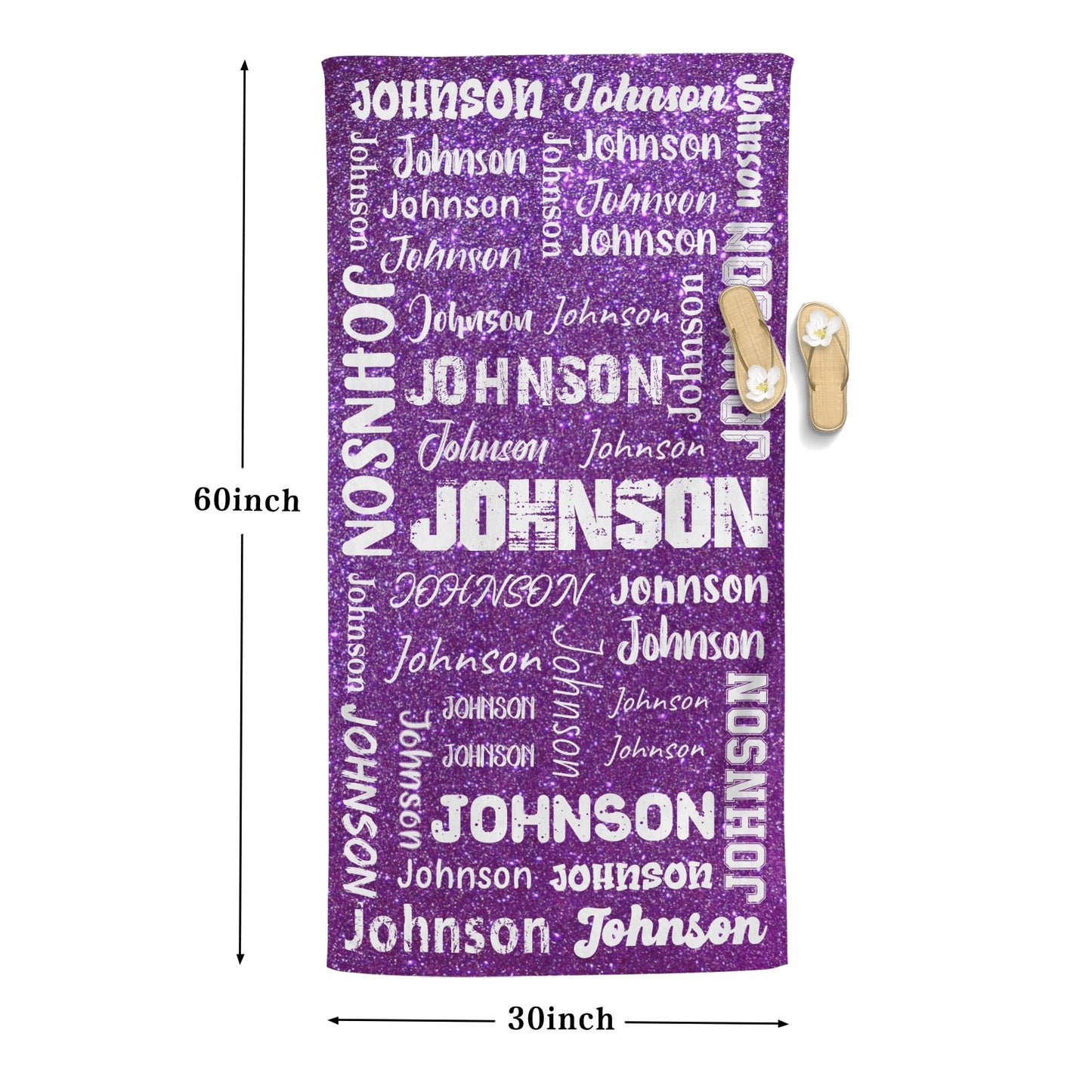 Purple Beach Towel Custom Cotton/Poly Blend Pool Towel - Blue - Personalize with Your Name - Standard Size
