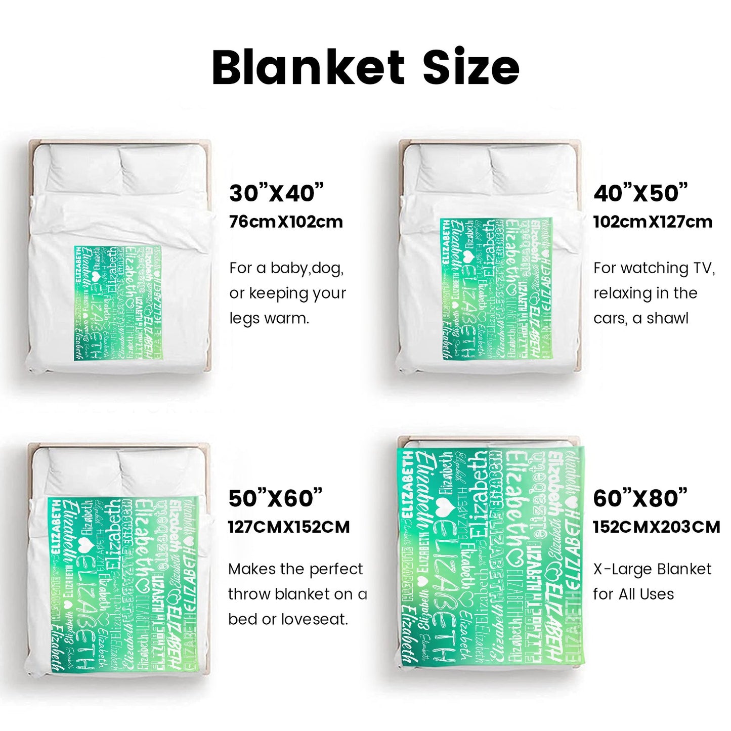 Green Gradient Flannel Blanket Name Blanket Personalized Blanket for Adult Kids Flannel Customize Throw Blanket Custom