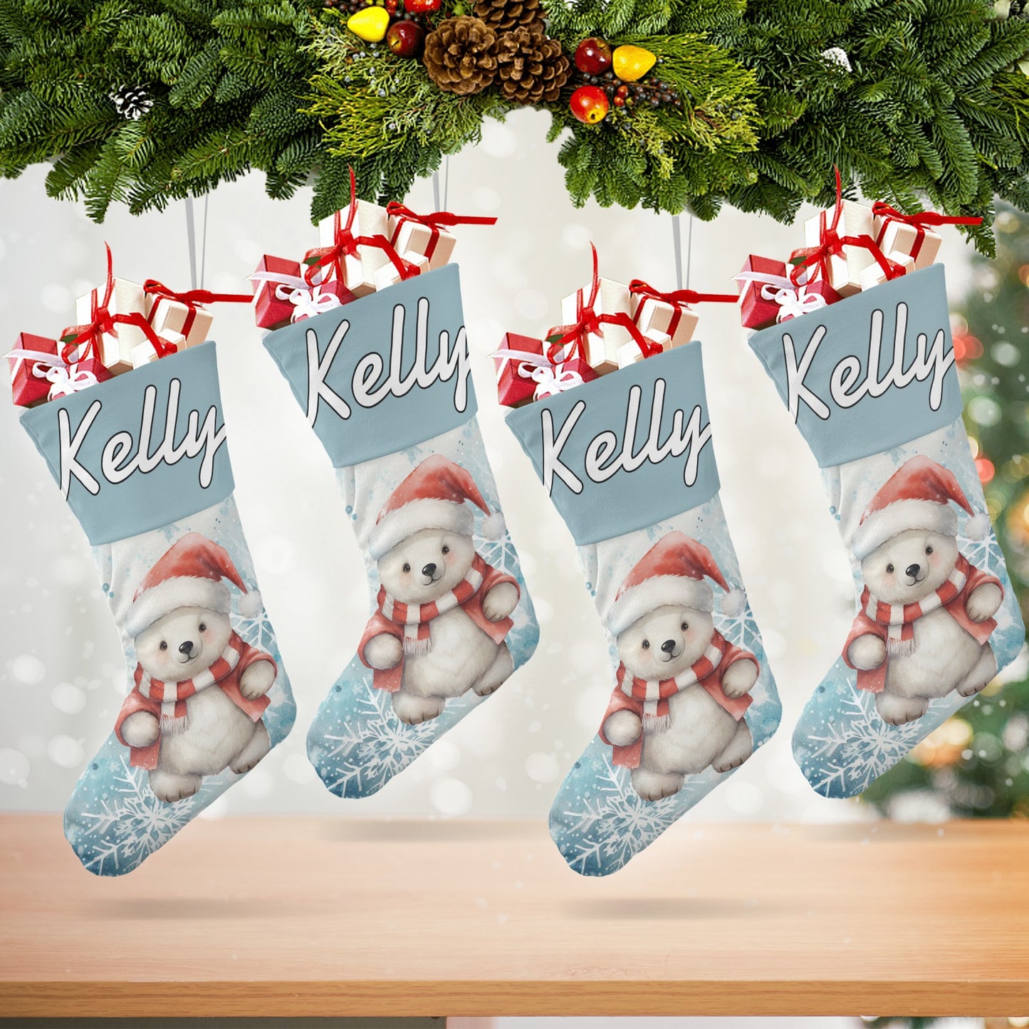 Polar Bear Christmas Stocking Custom Name Santa Socks Gift