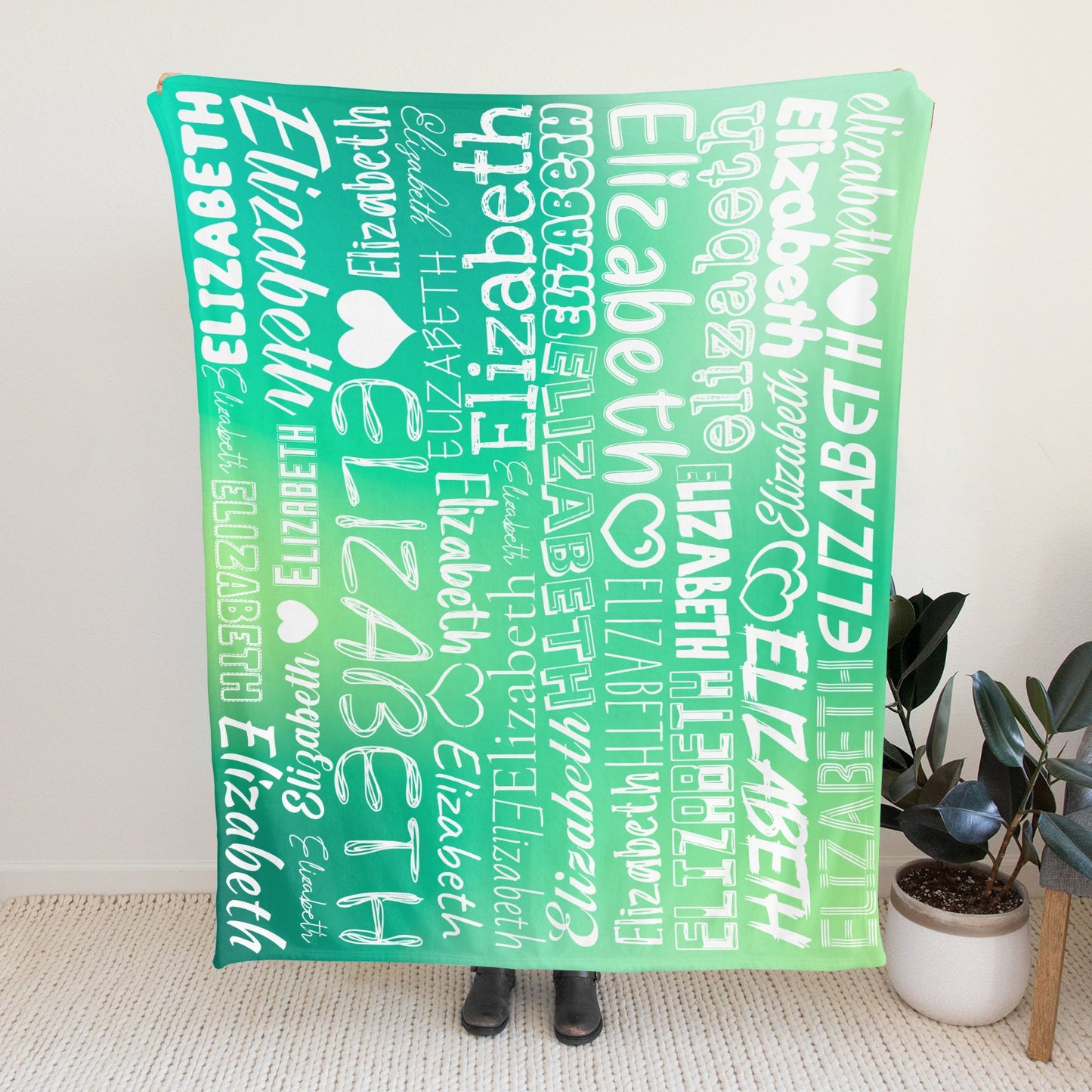 Green Gradient Flannel Blanket Name Blanket Personalized Blanket for Adult Kids Flannel Customize Throw Blanket Custom