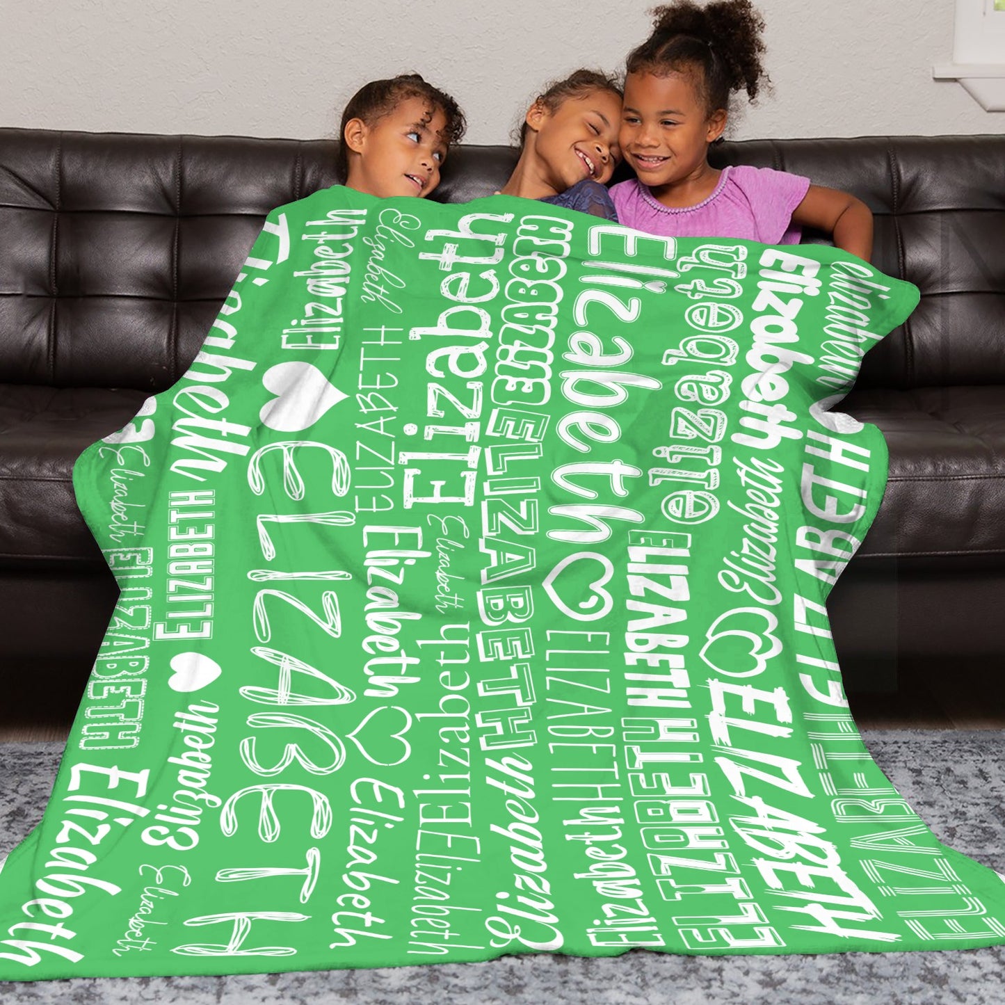 Green Flannel Blanket Name Blanket Personalized Blanket for Adult Kids Flannel Customize Throw Blanket Custom