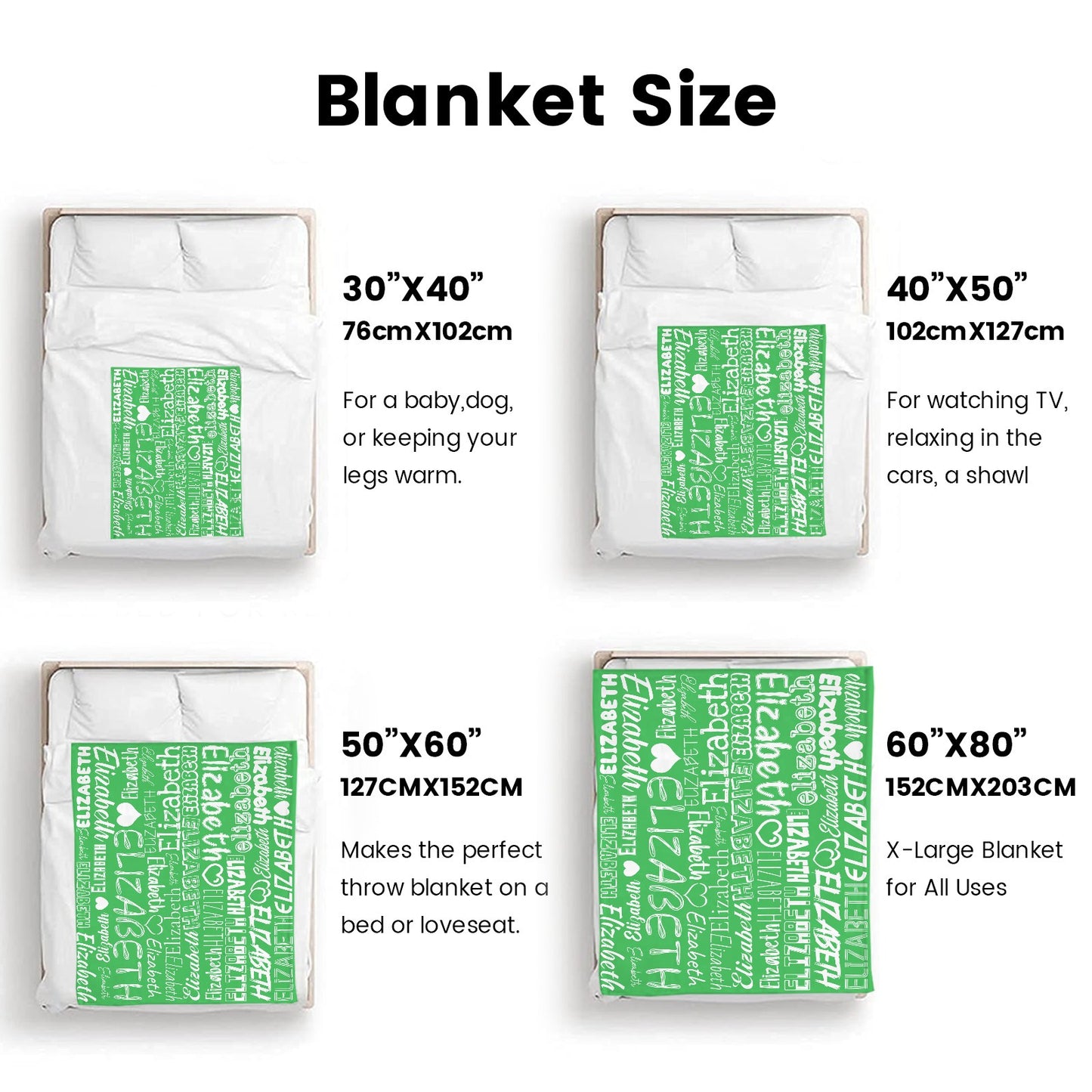 Green Flannel Blanket Name Blanket Personalized Blanket for Adult Kids Flannel Customize Throw Blanket Custom